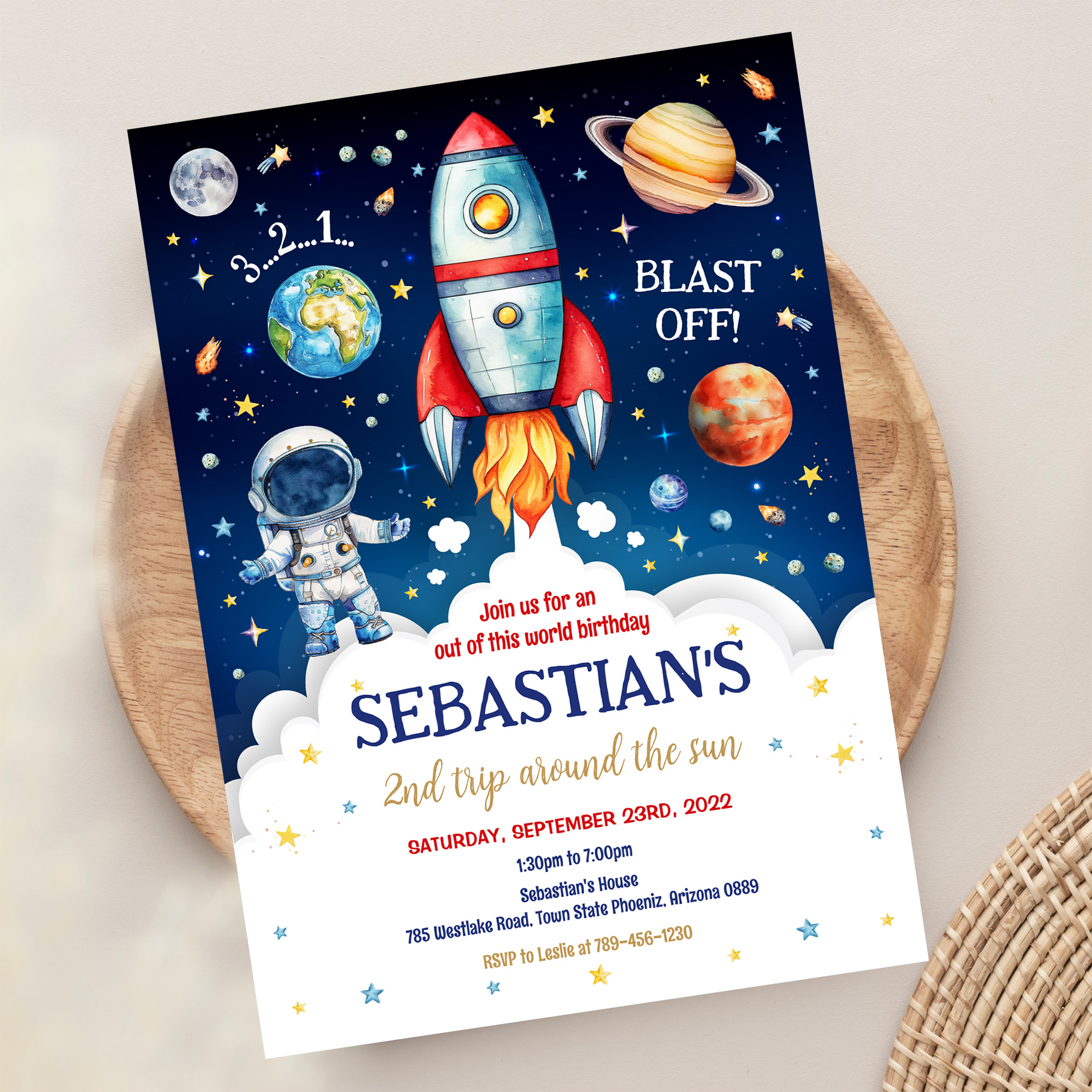Outer Space Galaxy Planets Rocket Birthday Invitation - Image 13