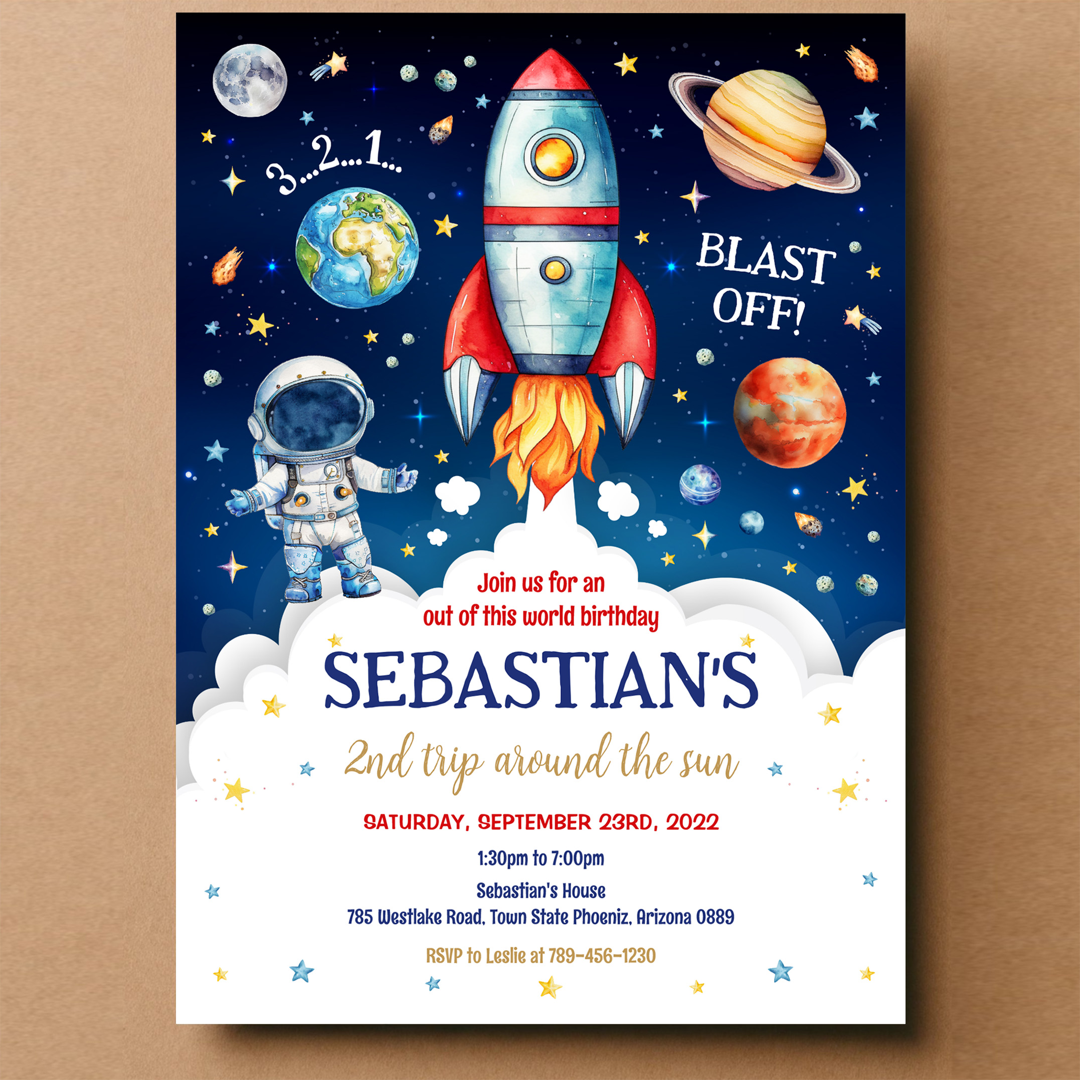 Outer Space Galaxy Planets Rocket Birthday Invitation - Image 14