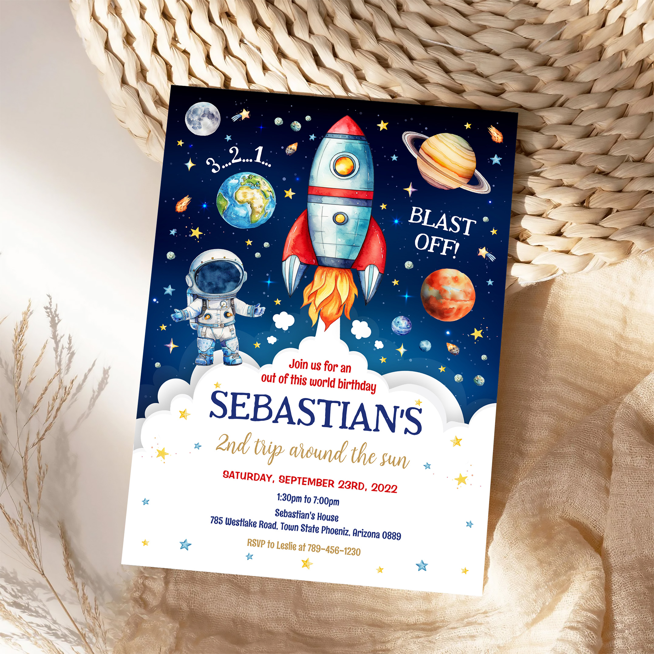 Outer Space Galaxy Planets Rocket Birthday Invitation - Image 4