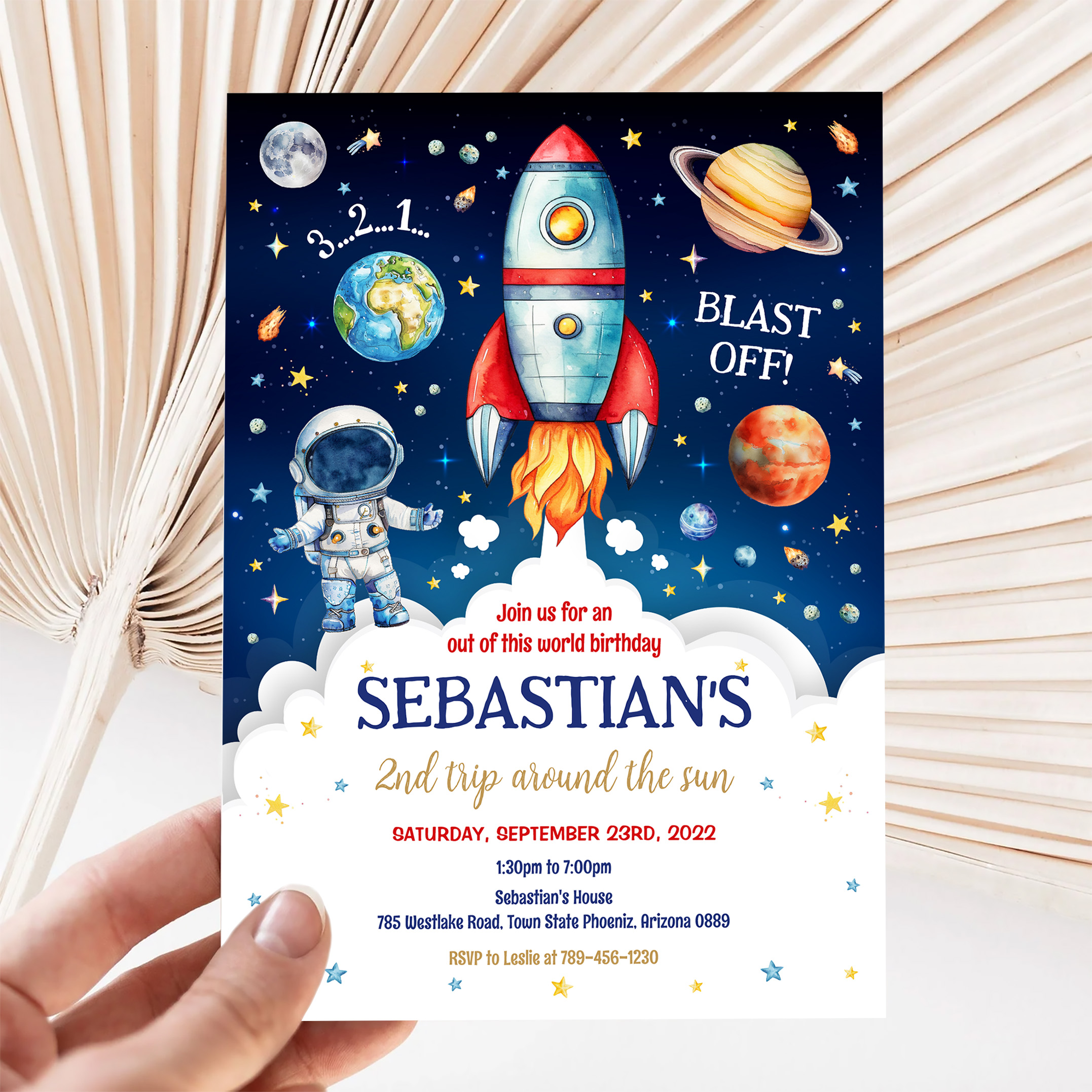 Outer Space Galaxy Planets Rocket Birthday Invitation - Image 5
