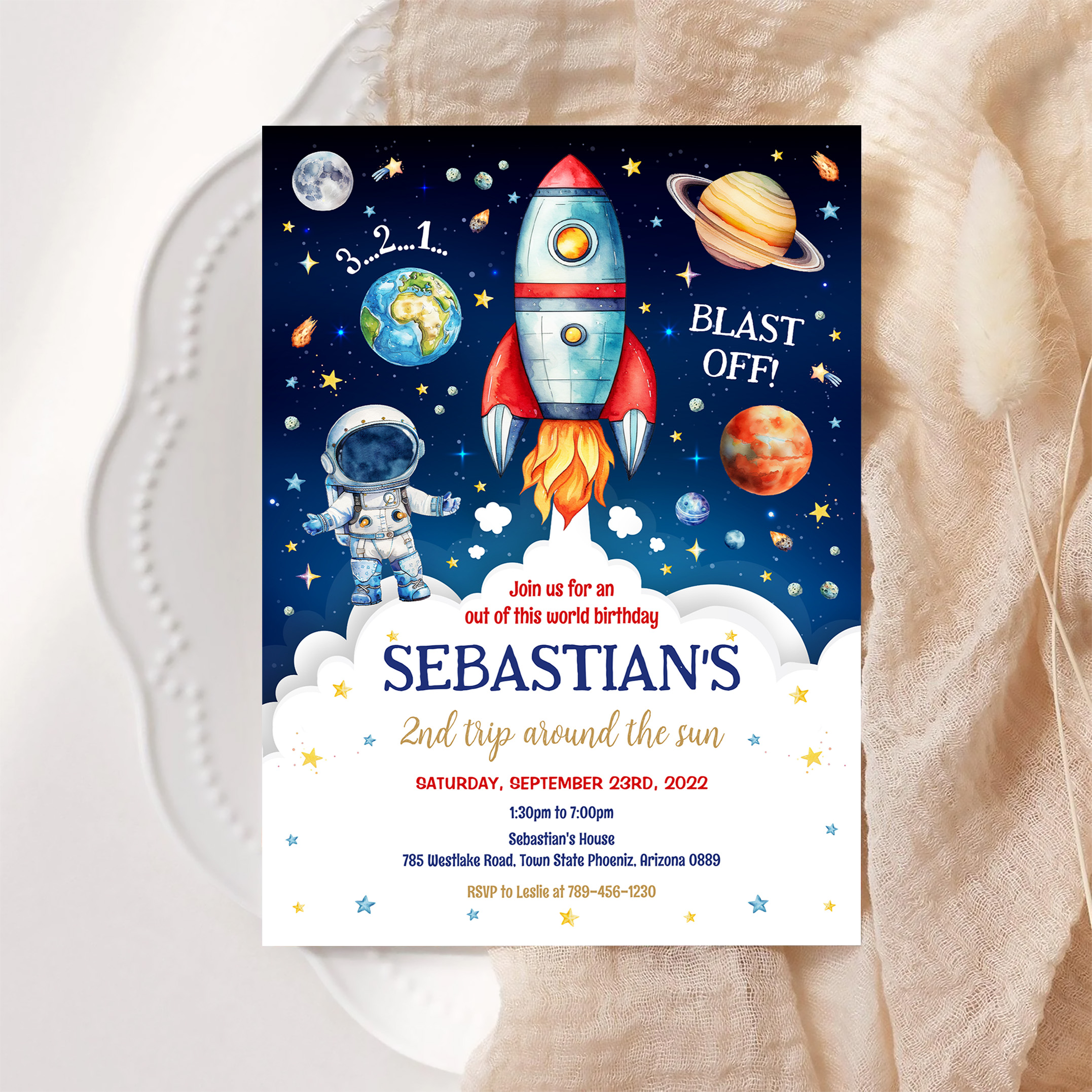 Outer Space Galaxy Planets Rocket Birthday Invitation - Image 6