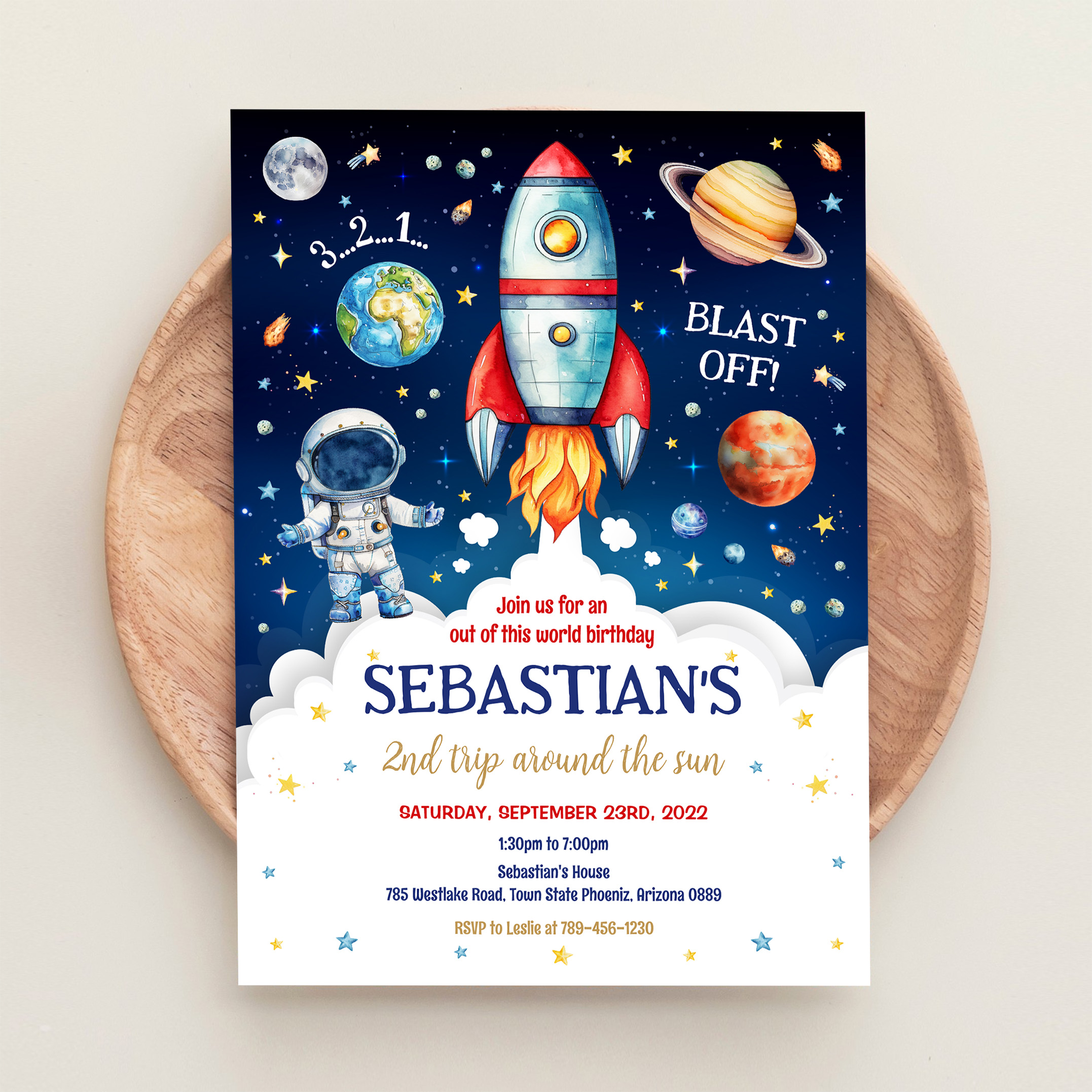 Outer Space Galaxy Planets Rocket Birthday Invitation - Image 7