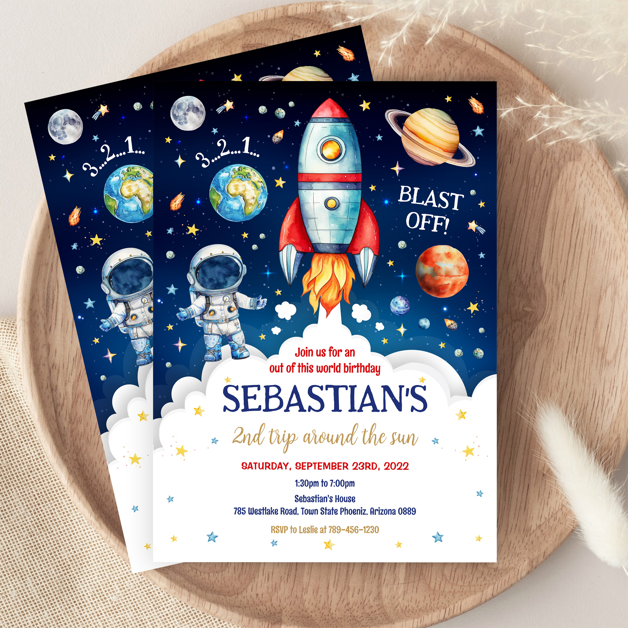 Outer Space Galaxy Planets Rocket Birthday Invitation - Image 9