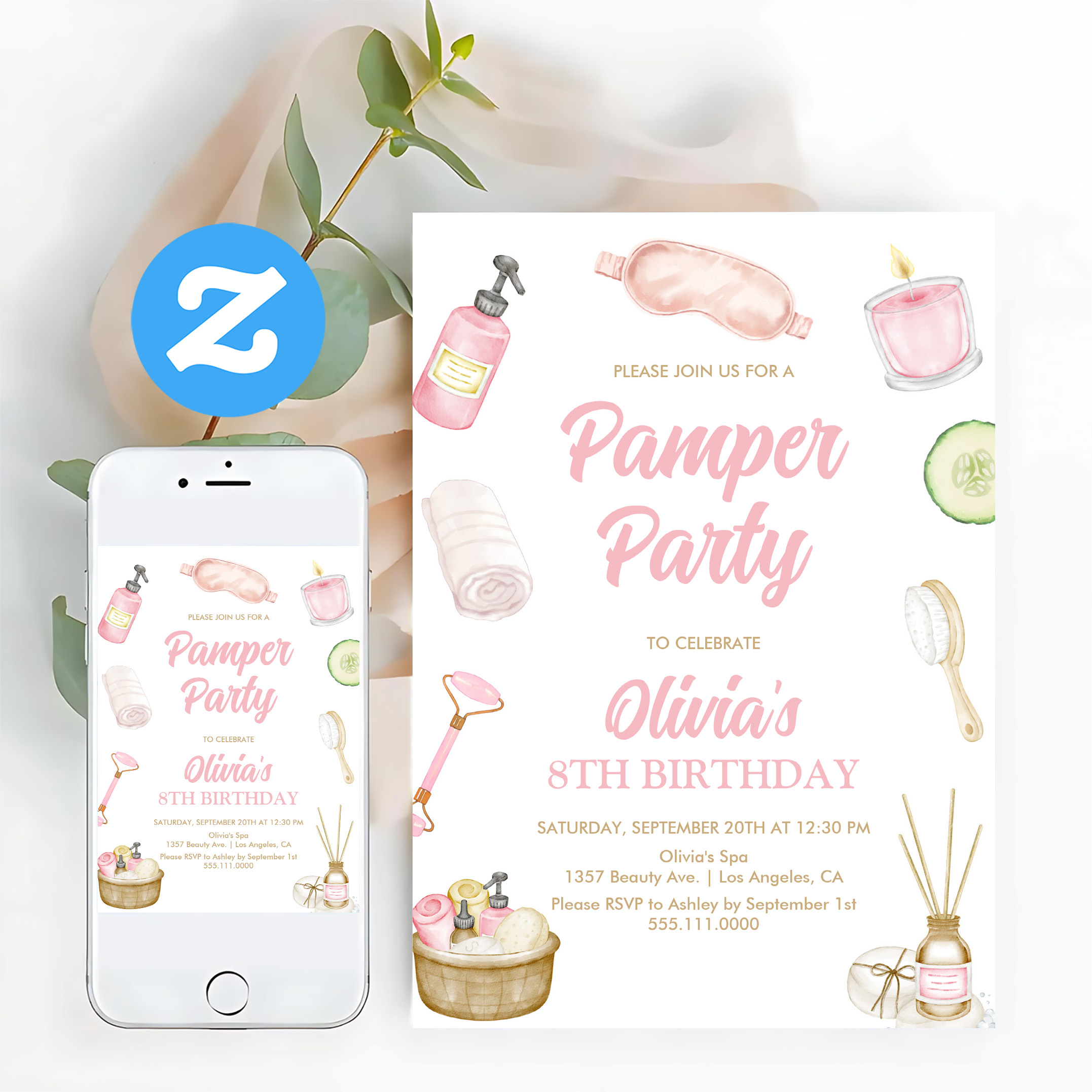 Pamper Party Glam Party Girls Spa Party Birthday Invitation - Image 12