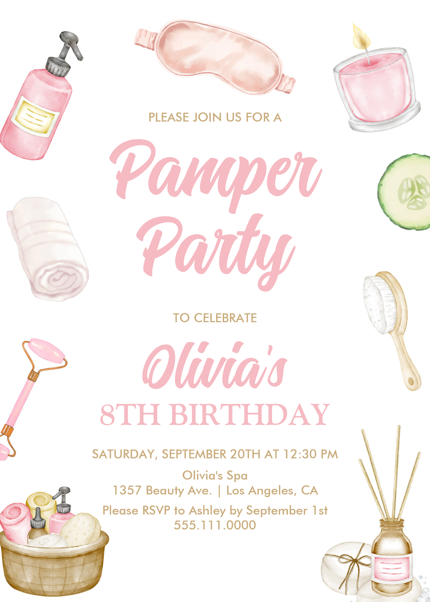 Pamper Party Glam Party Girls Spa Party Birthday Invitation