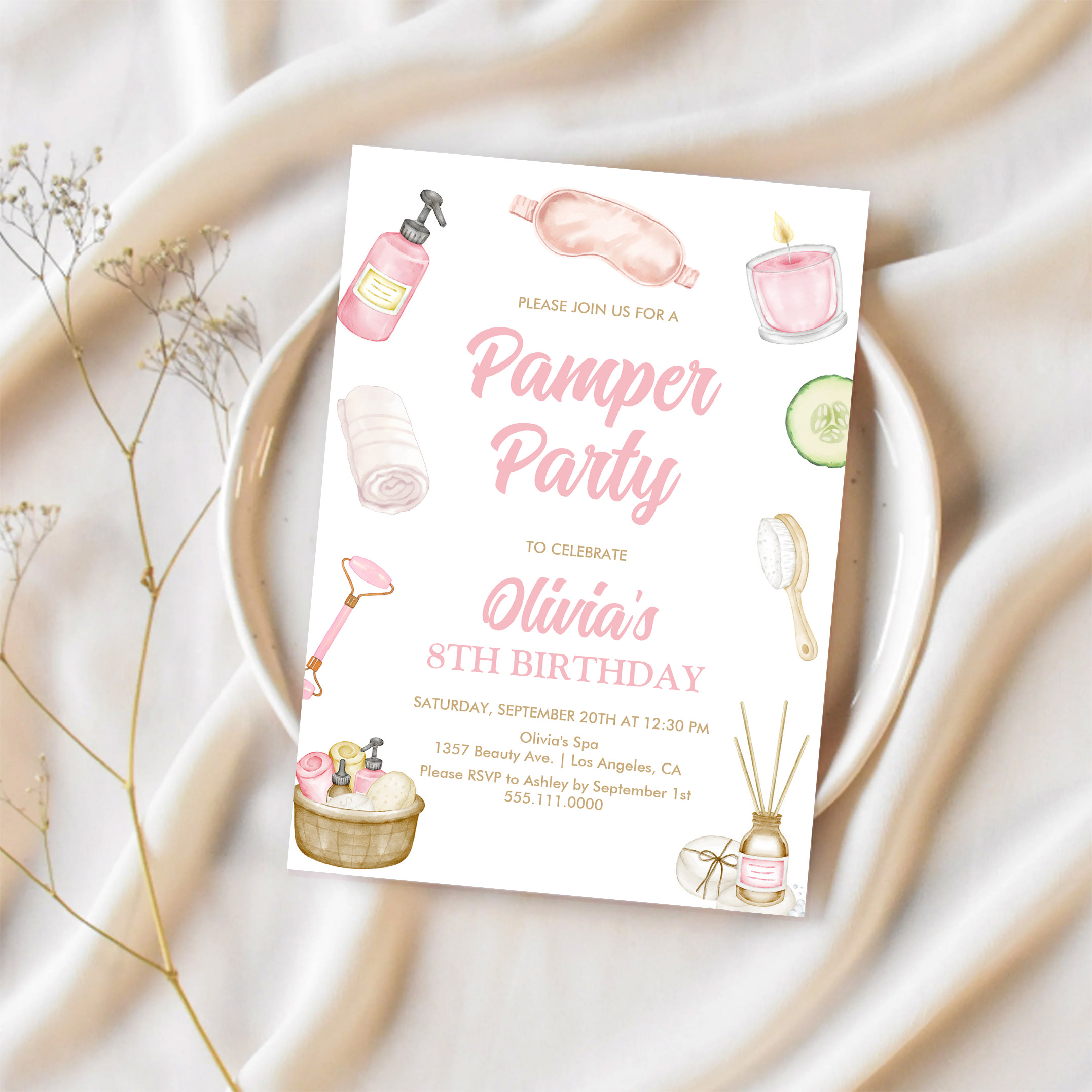 Pamper Party Glam Party Girls Spa Party Birthday Invitation - Image 2