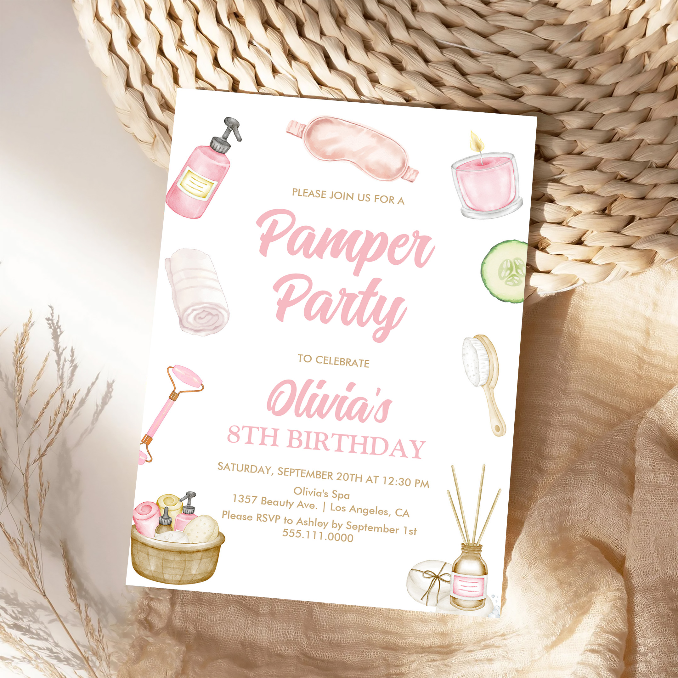 Pamper Party Glam Party Girls Spa Party Birthday Invitation - Image 4