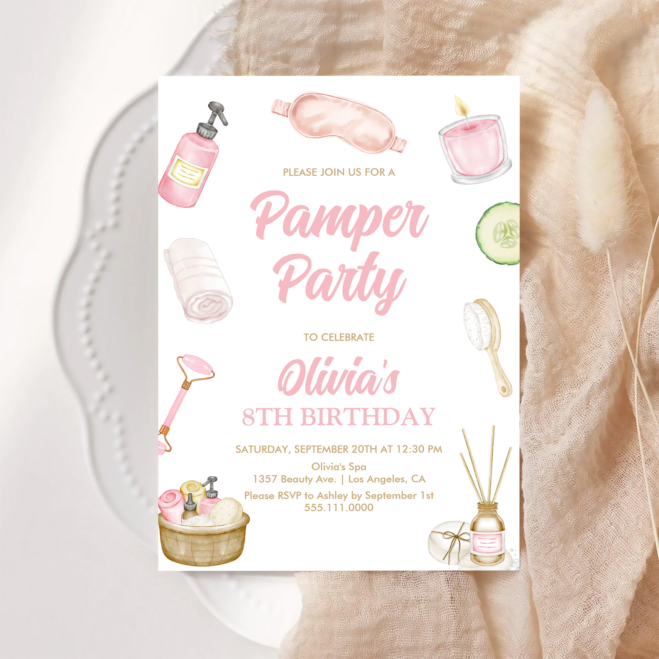 Pamper Party Glam Party Girls Spa Party Birthday Invitation - Image 6