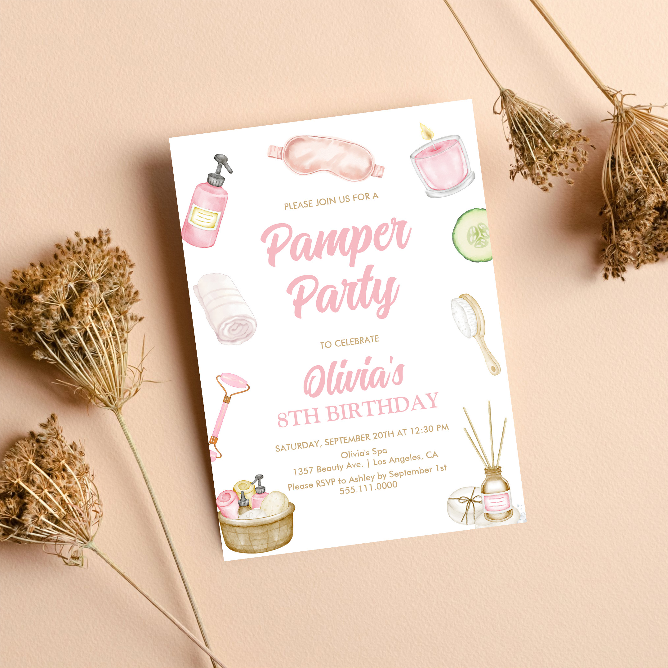 Pamper Party Glam Party Girls Spa Party Birthday Invitation - Image 8