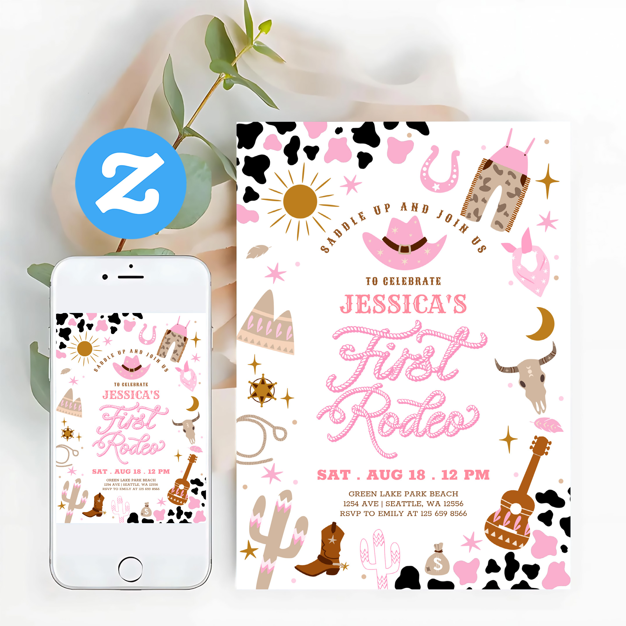 Pink Cowgirl My First 1st Rodeo Birthday Invitation - Image 12