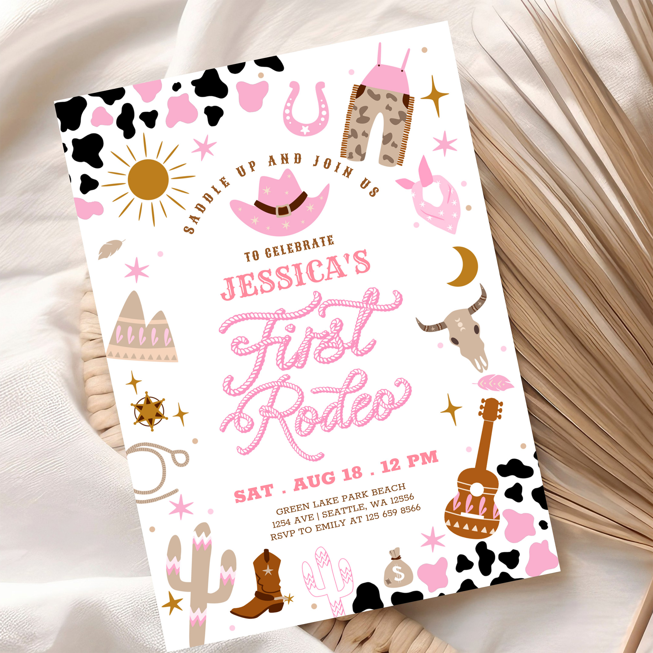 Pink Cowgirl My First 1st Rodeo Birthday Invitation - Image 10