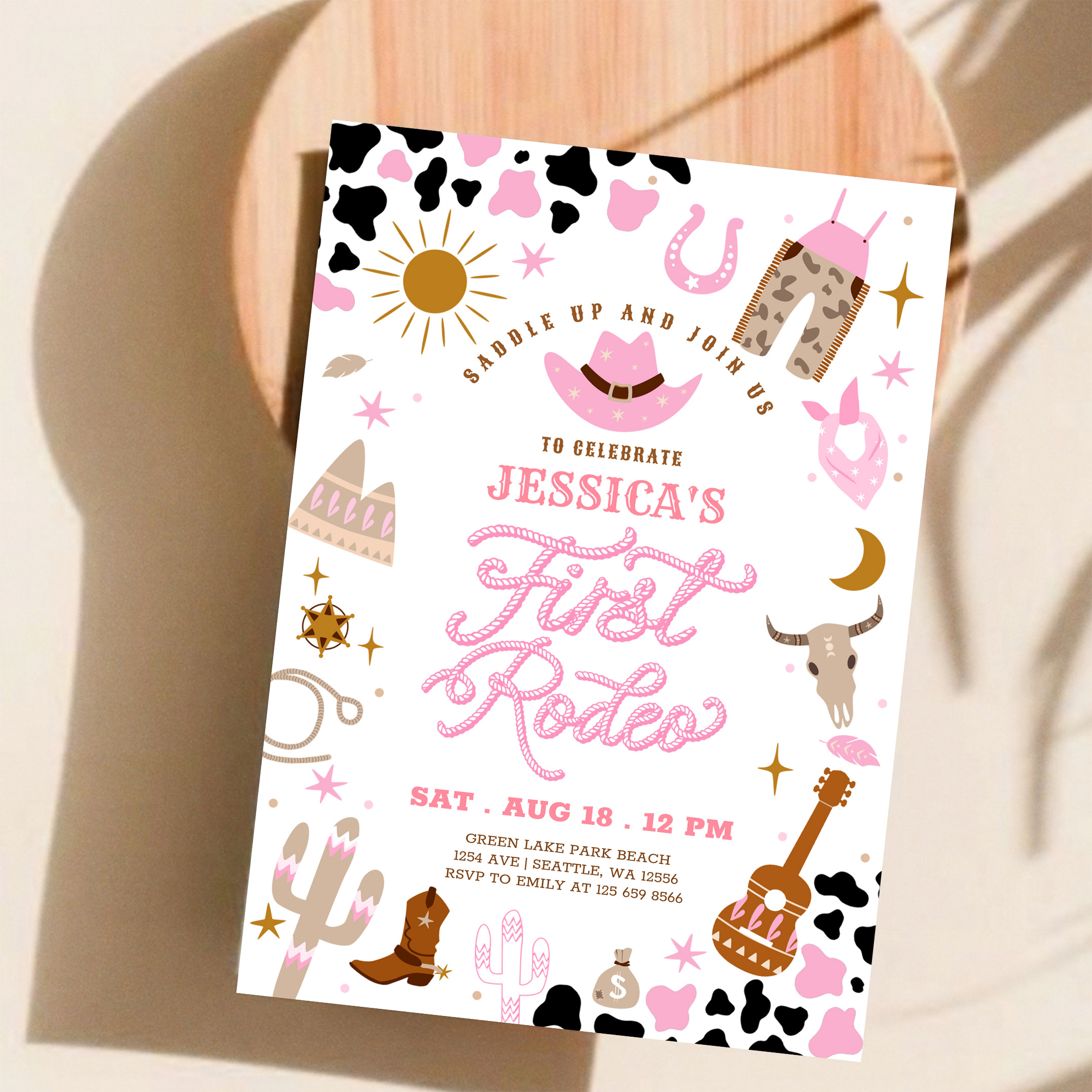 Pink Cowgirl My First 1st Rodeo Birthday Invitation - Image 11