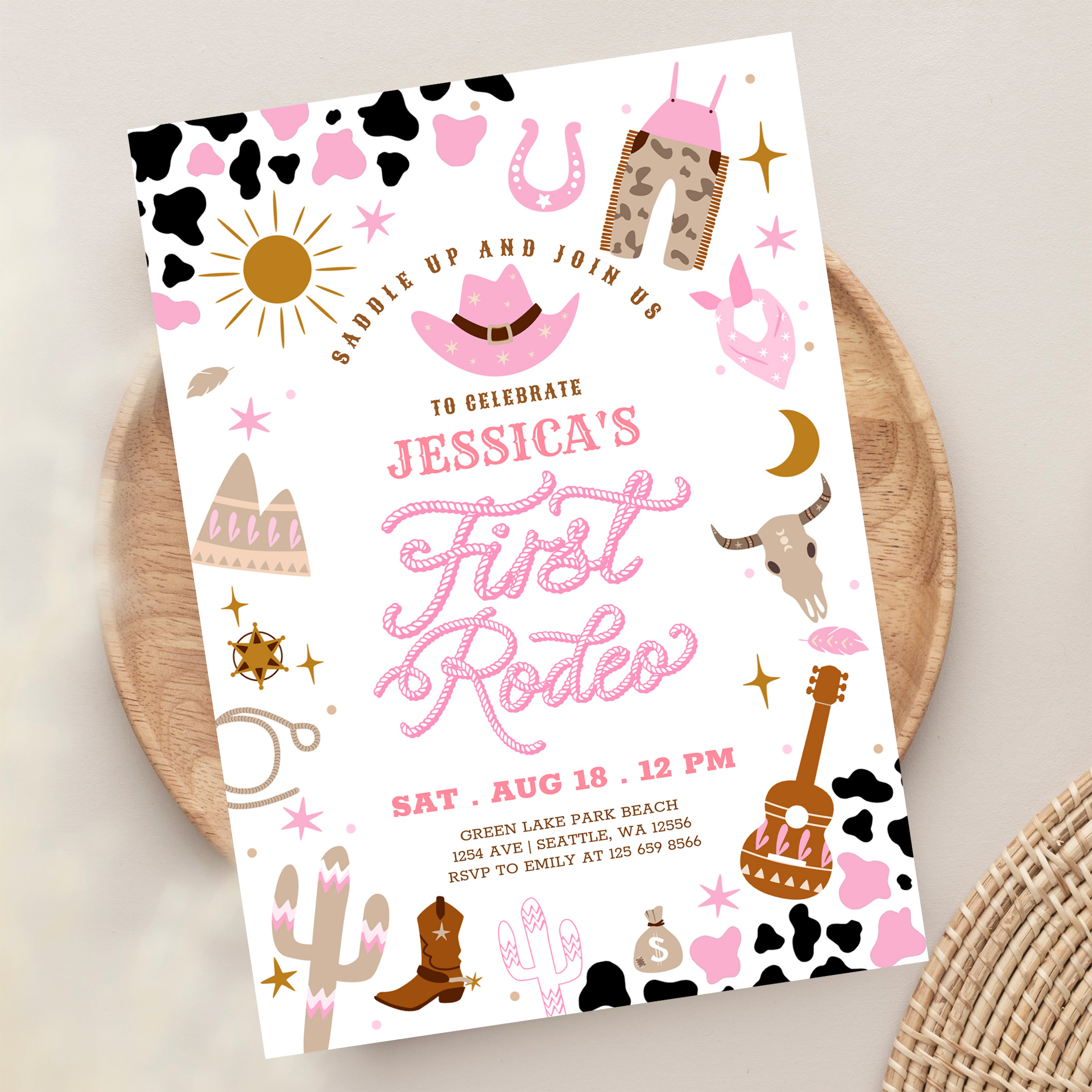 Pink Cowgirl My First 1st Rodeo Birthday Invitation - Image 13