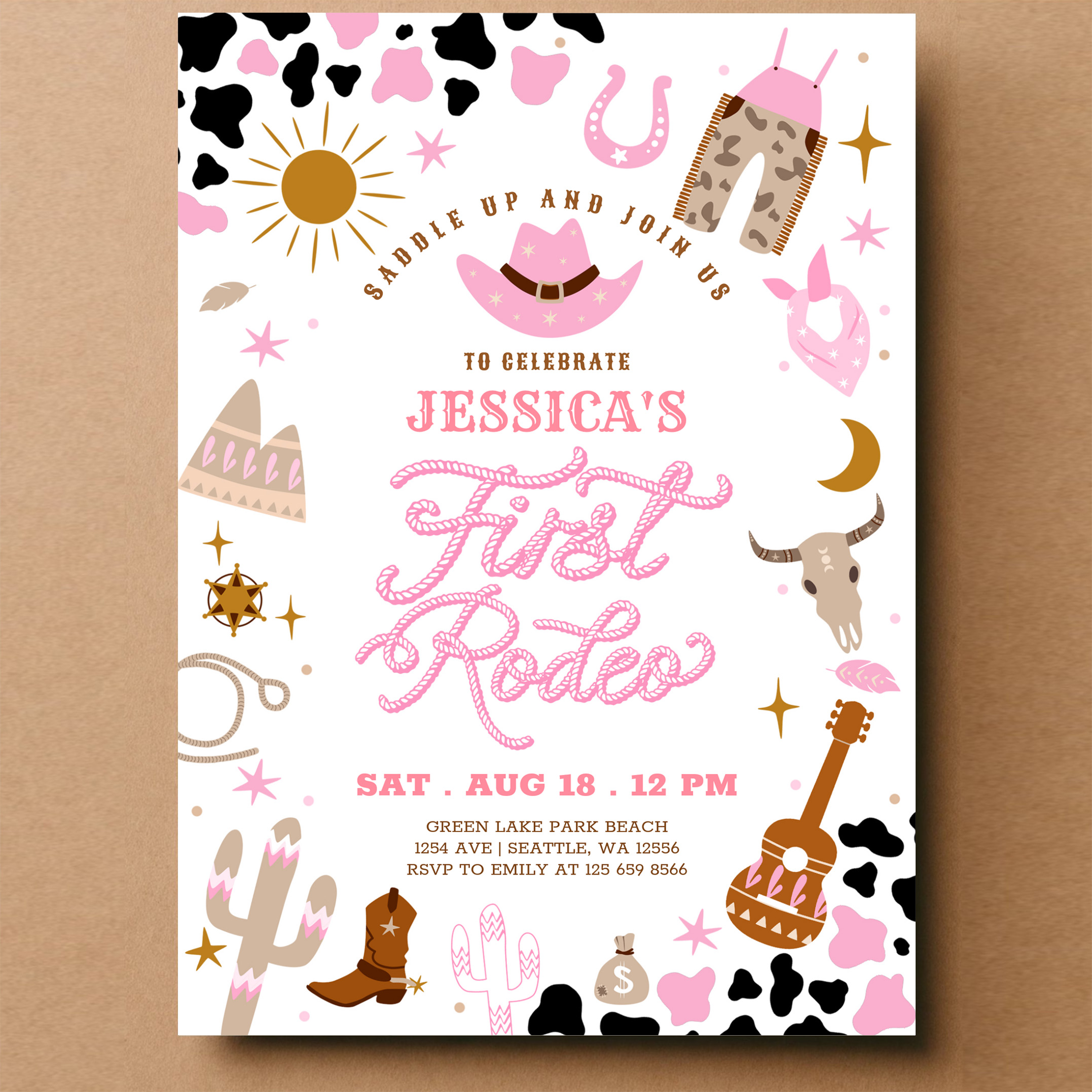 Pink Cowgirl My First 1st Rodeo Birthday Invitation - Image 14