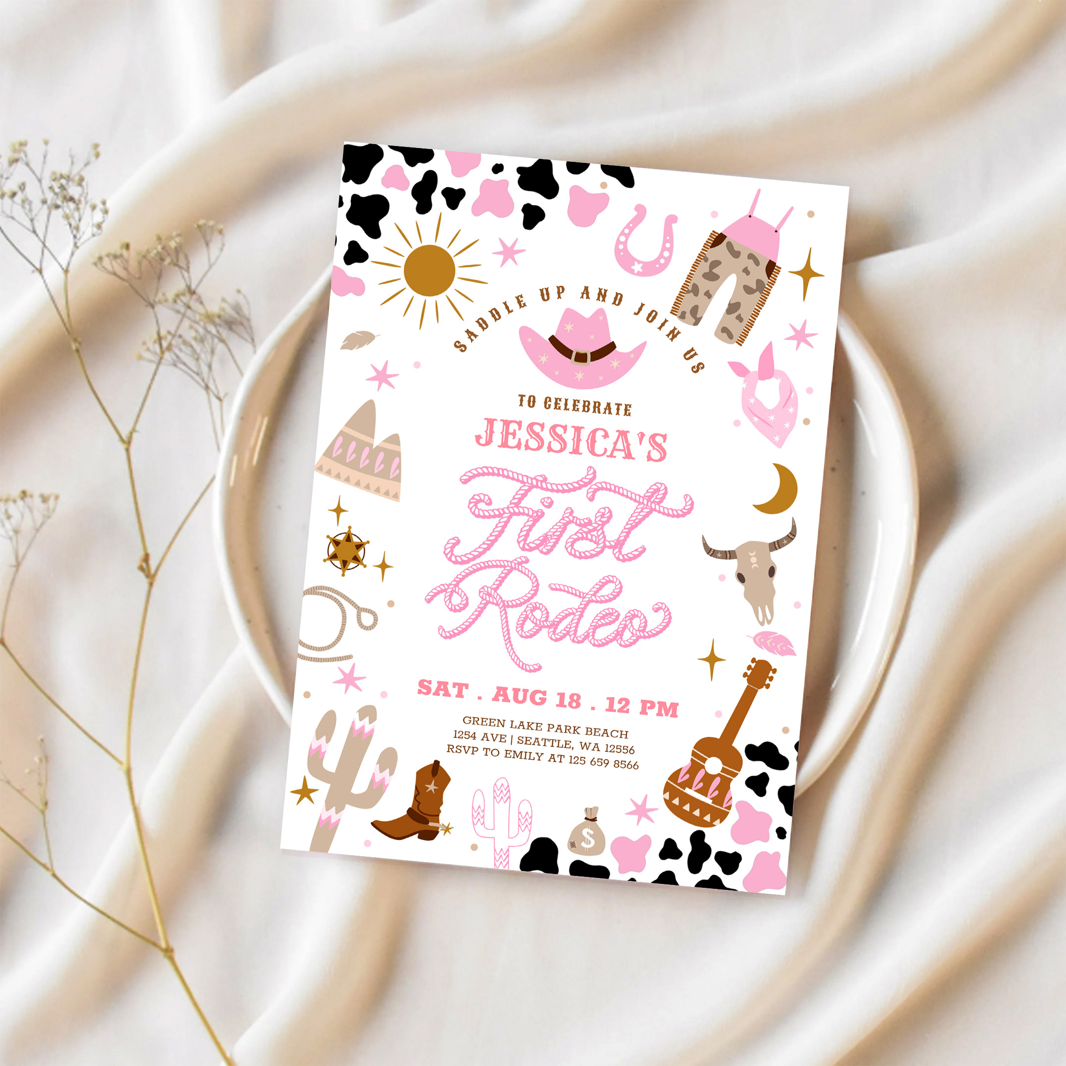 Pink Cowgirl My First 1st Rodeo Birthday Invitation - Image 2