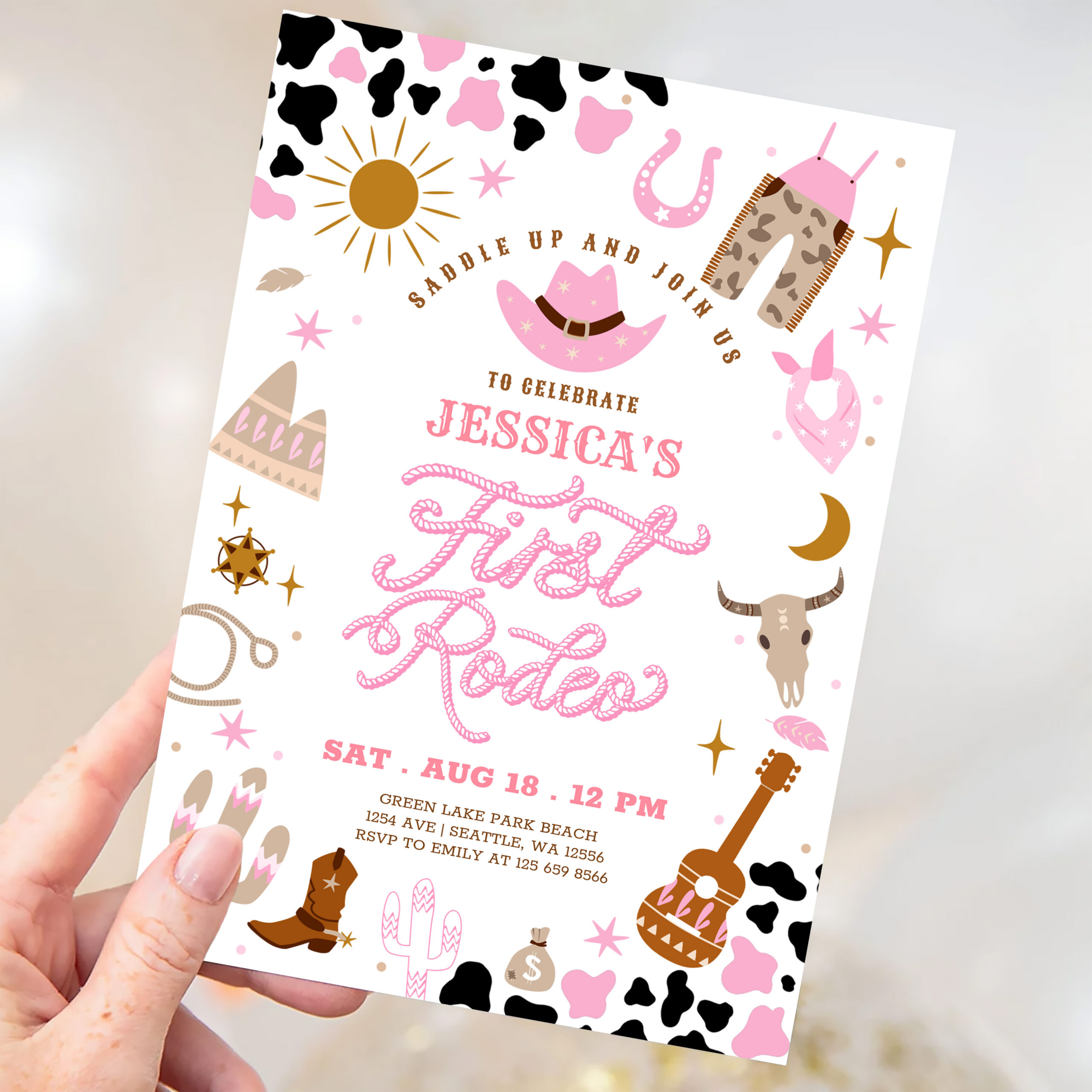 Pink Cowgirl My First 1st Rodeo Birthday Invitation - Image 3