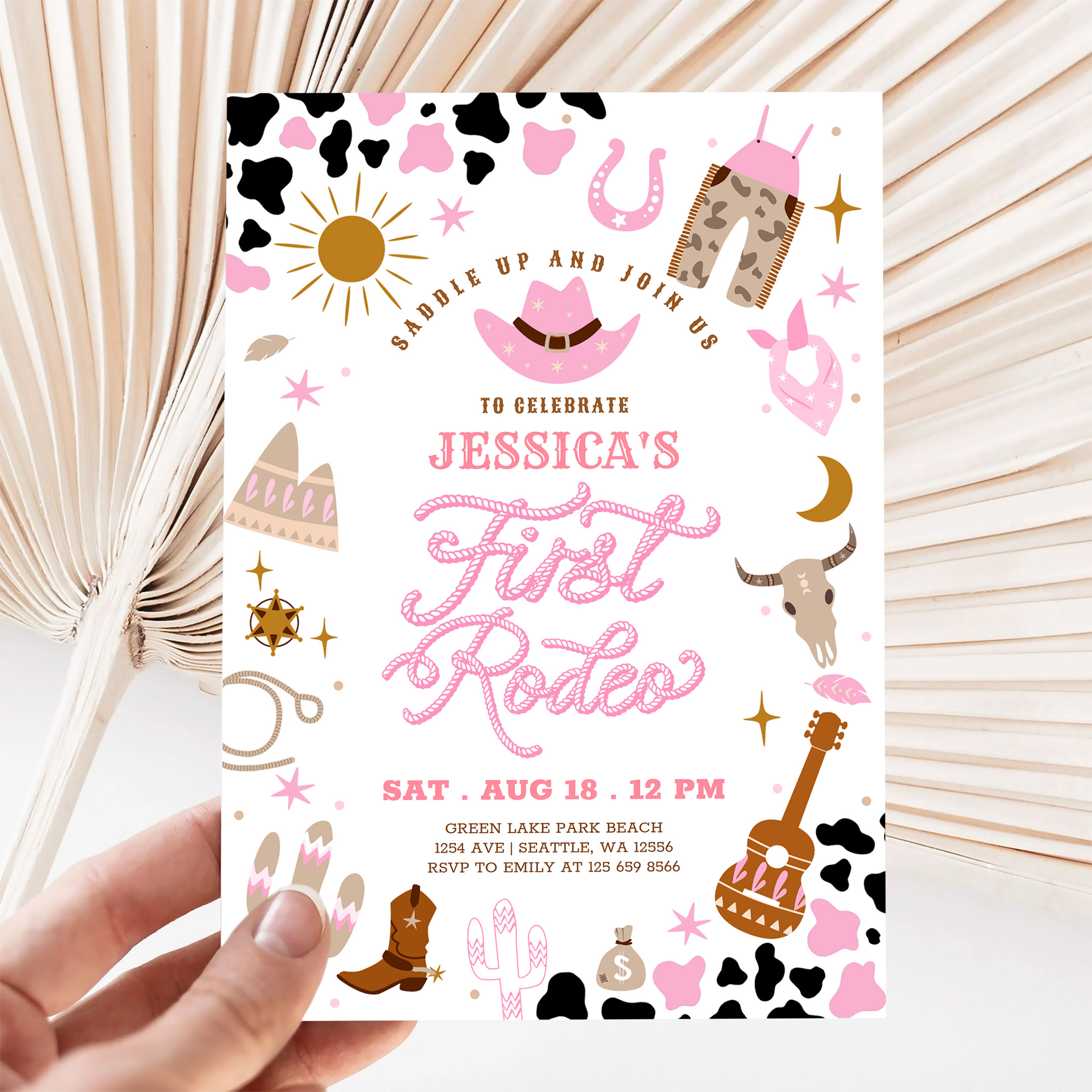 Pink Cowgirl My First 1st Rodeo Birthday Invitation - Image 5
