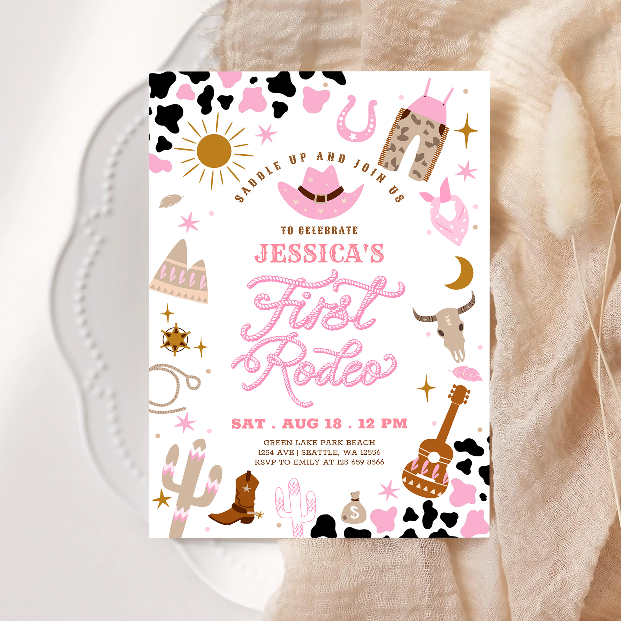 Pink Cowgirl My First 1st Rodeo Birthday Invitation - Image 6