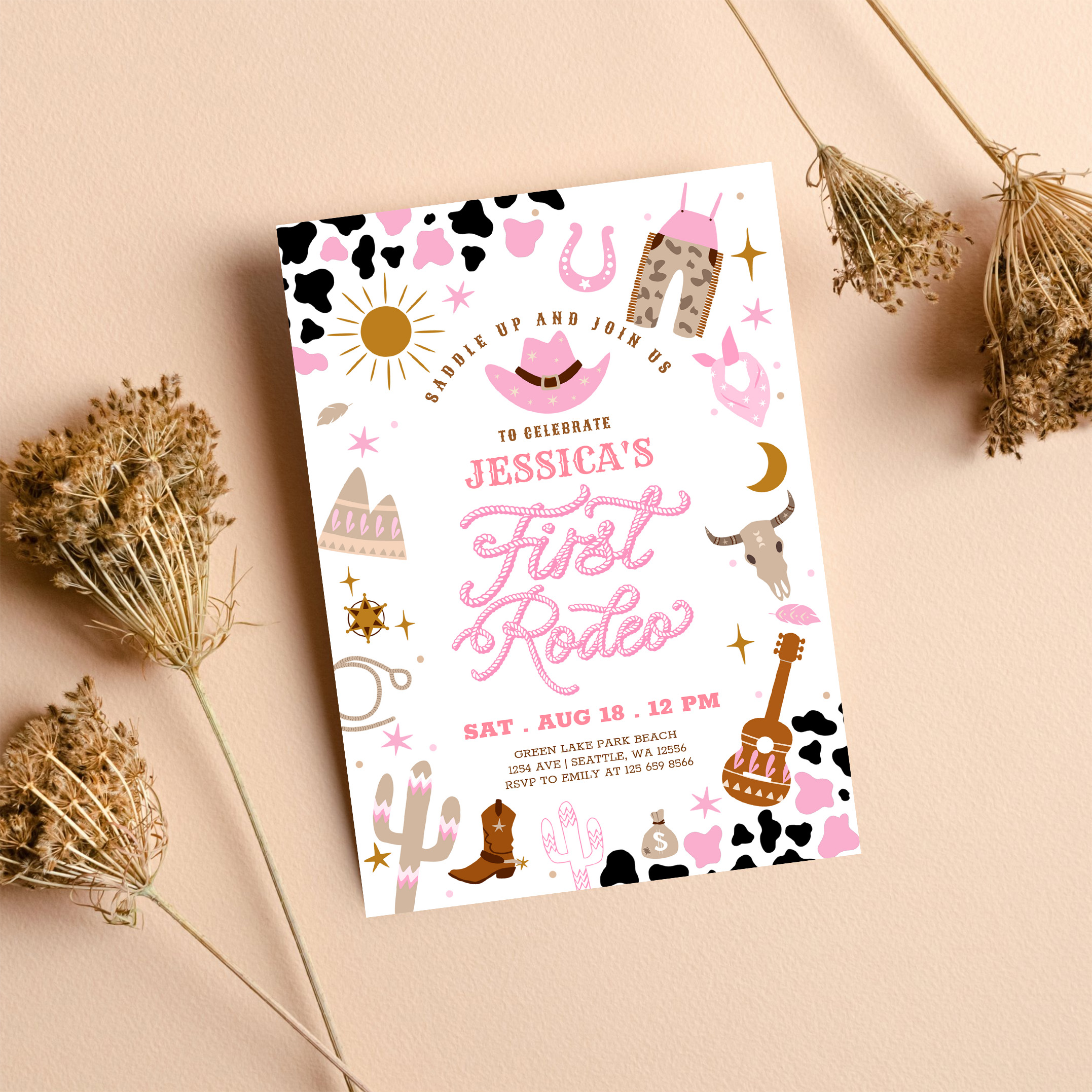 Pink Cowgirl My First 1st Rodeo Birthday Invitation - Image 8