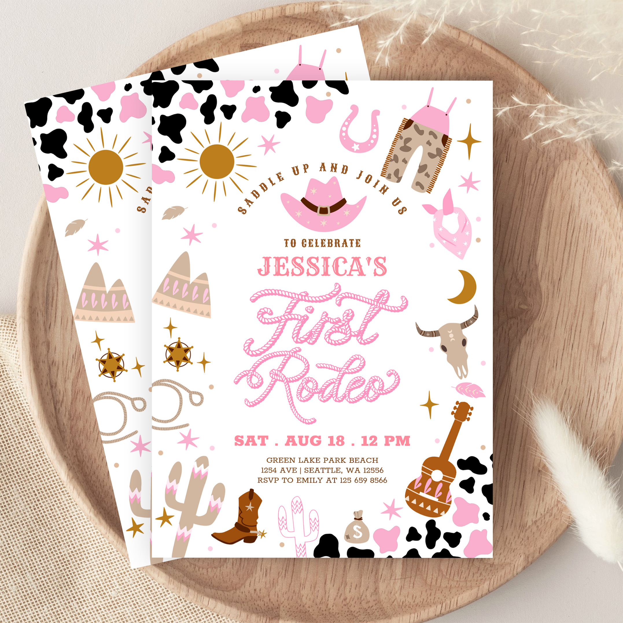 Pink Cowgirl My First 1st Rodeo Birthday Invitation - Image 9