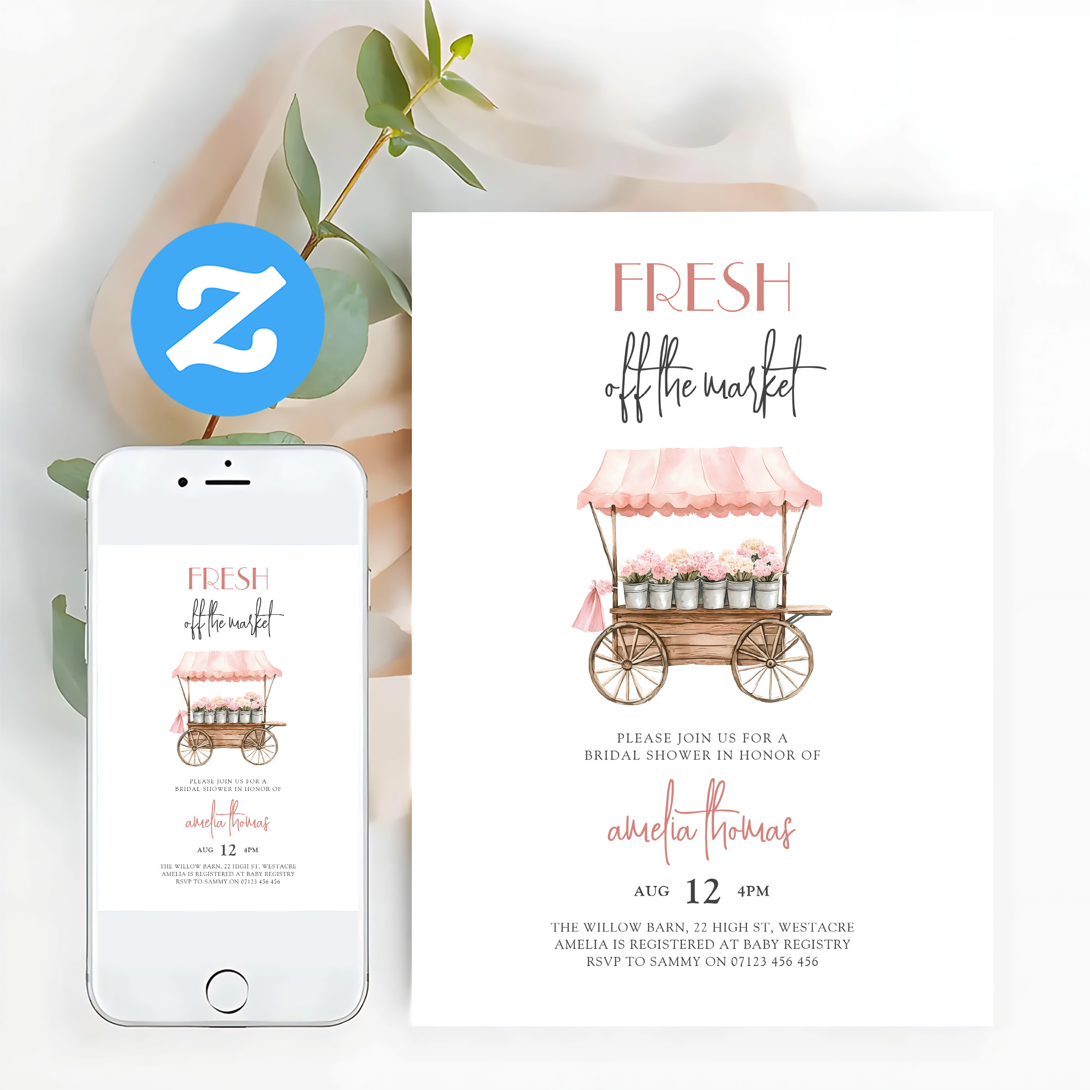 Pink Shes Off Market Farmers Market Bridal Shower Invitation - Image 12