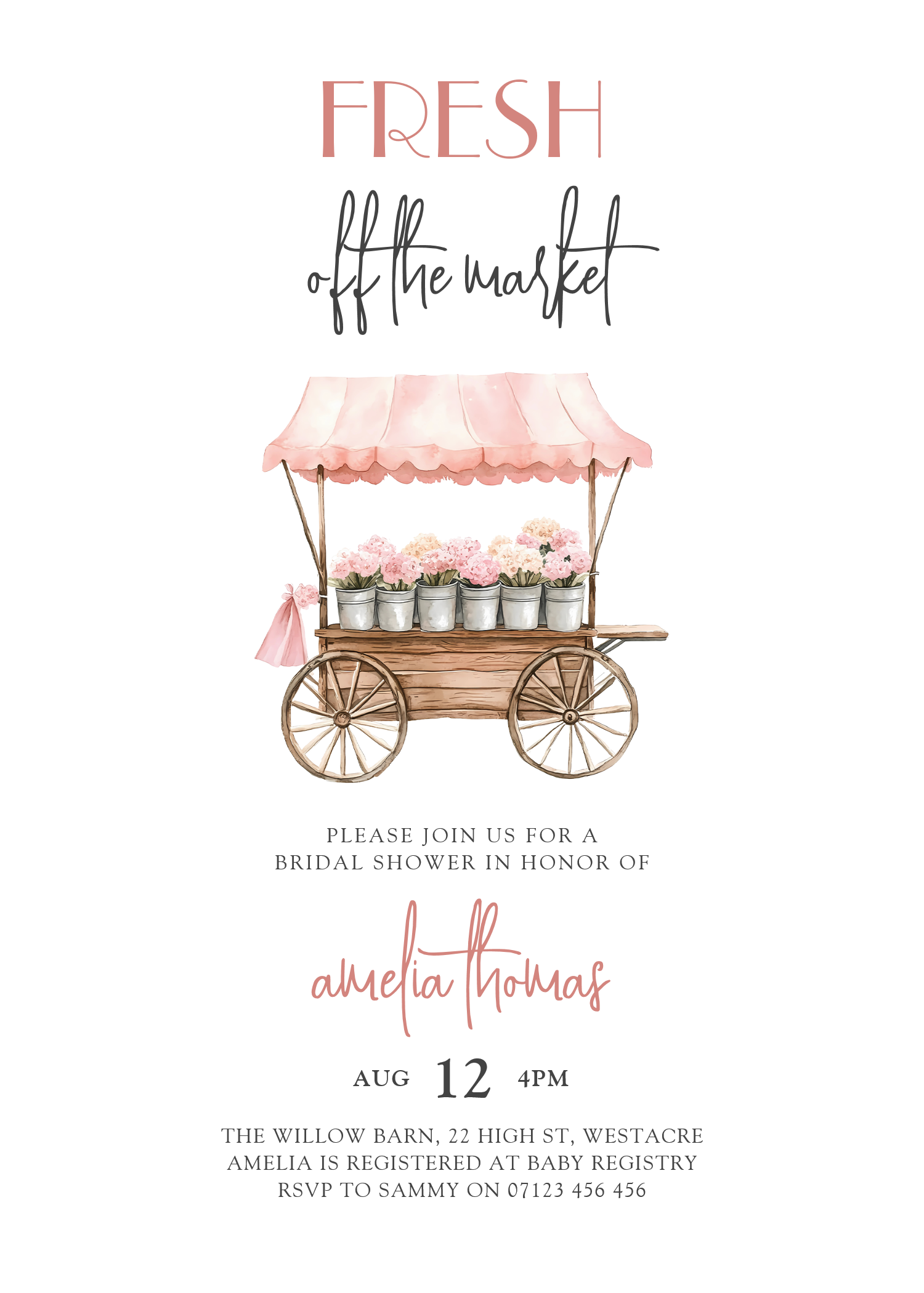 Pink Shes Off Market Farmers Market Bridal Shower Invitation