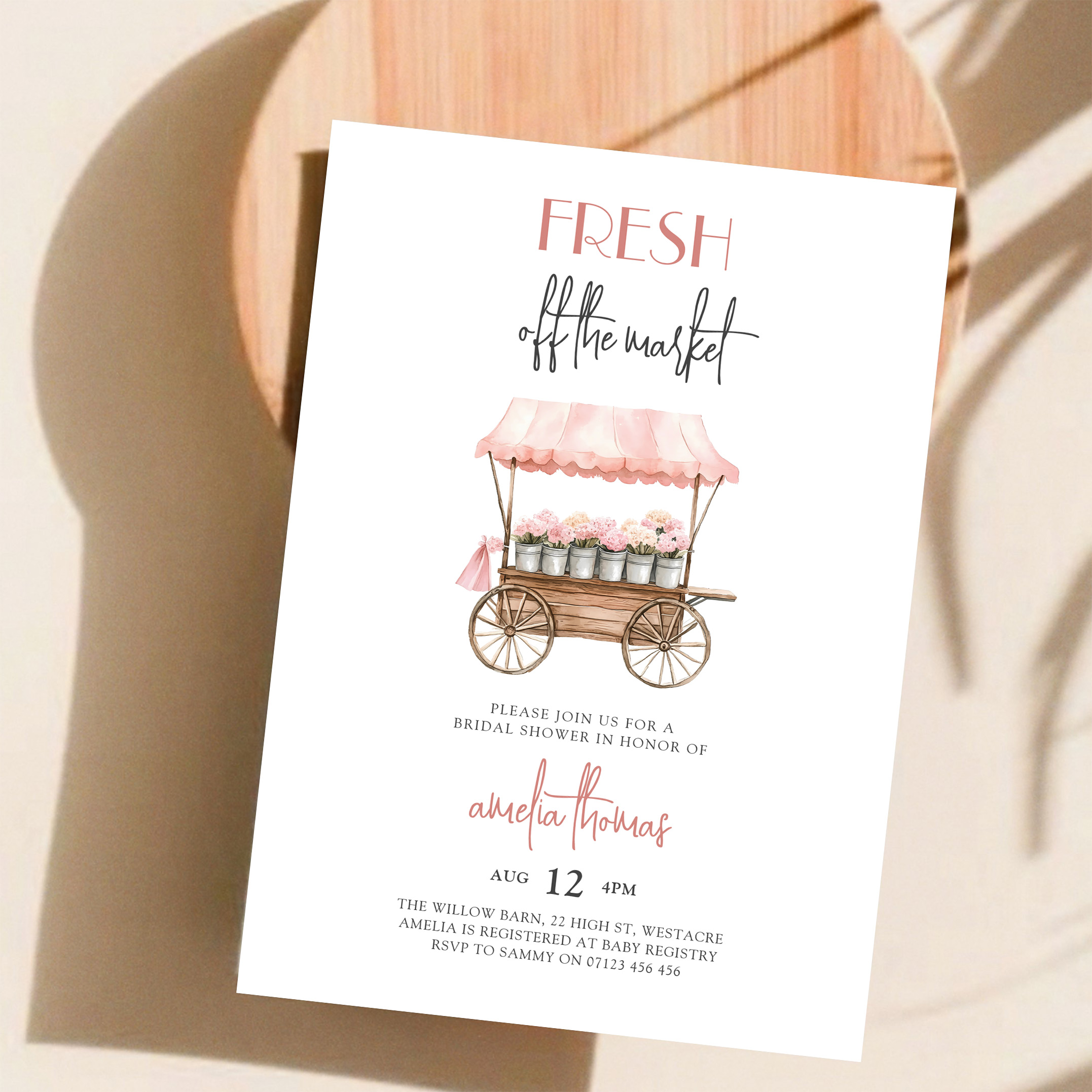 Pink Shes Off Market Farmers Market Bridal Shower Invitation - Image 11