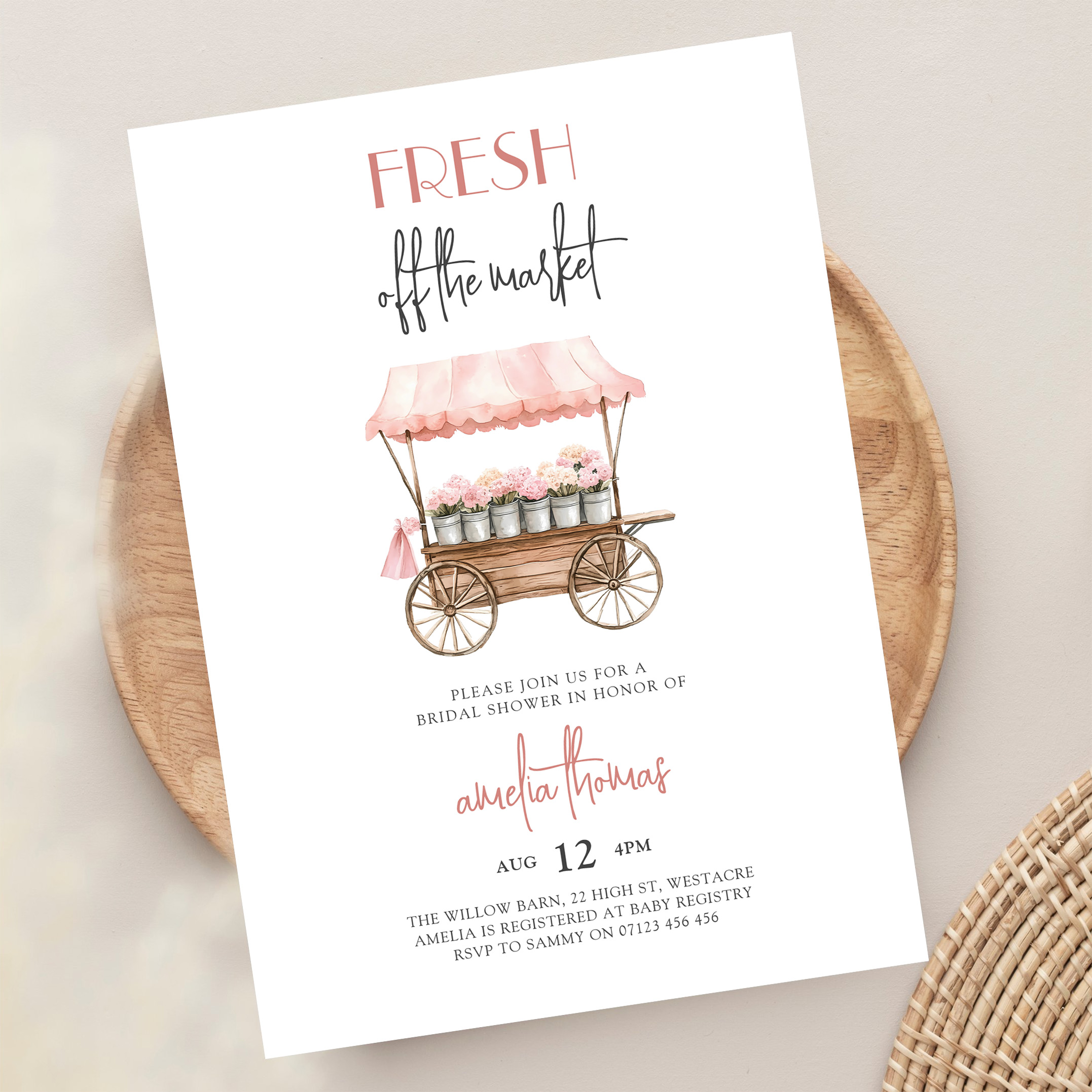 Pink Shes Off Market Farmers Market Bridal Shower Invitation - Image 13