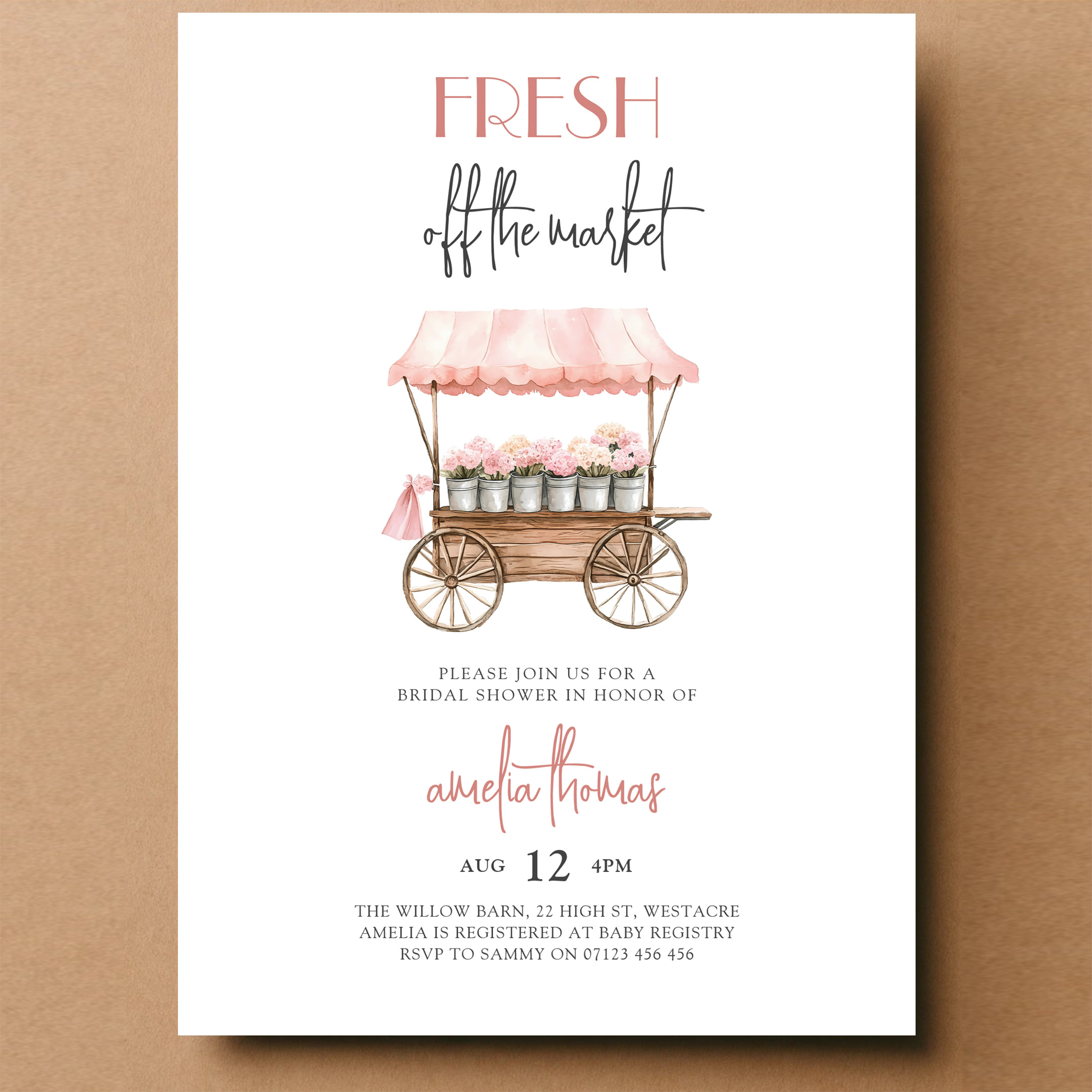 Pink Shes Off Market Farmers Market Bridal Shower Invitation - Image 14