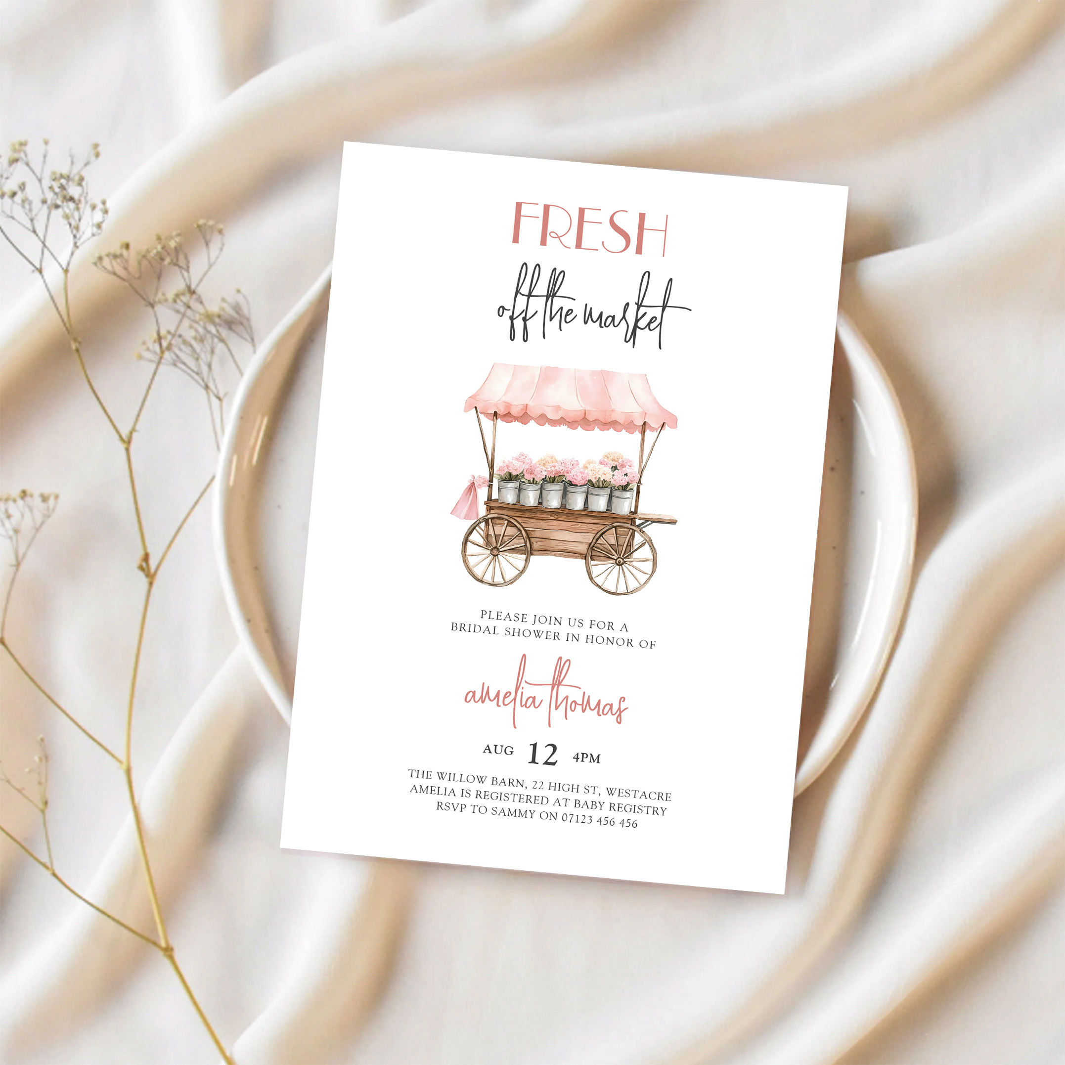 Pink Shes Off Market Farmers Market Bridal Shower Invitation - Image 2