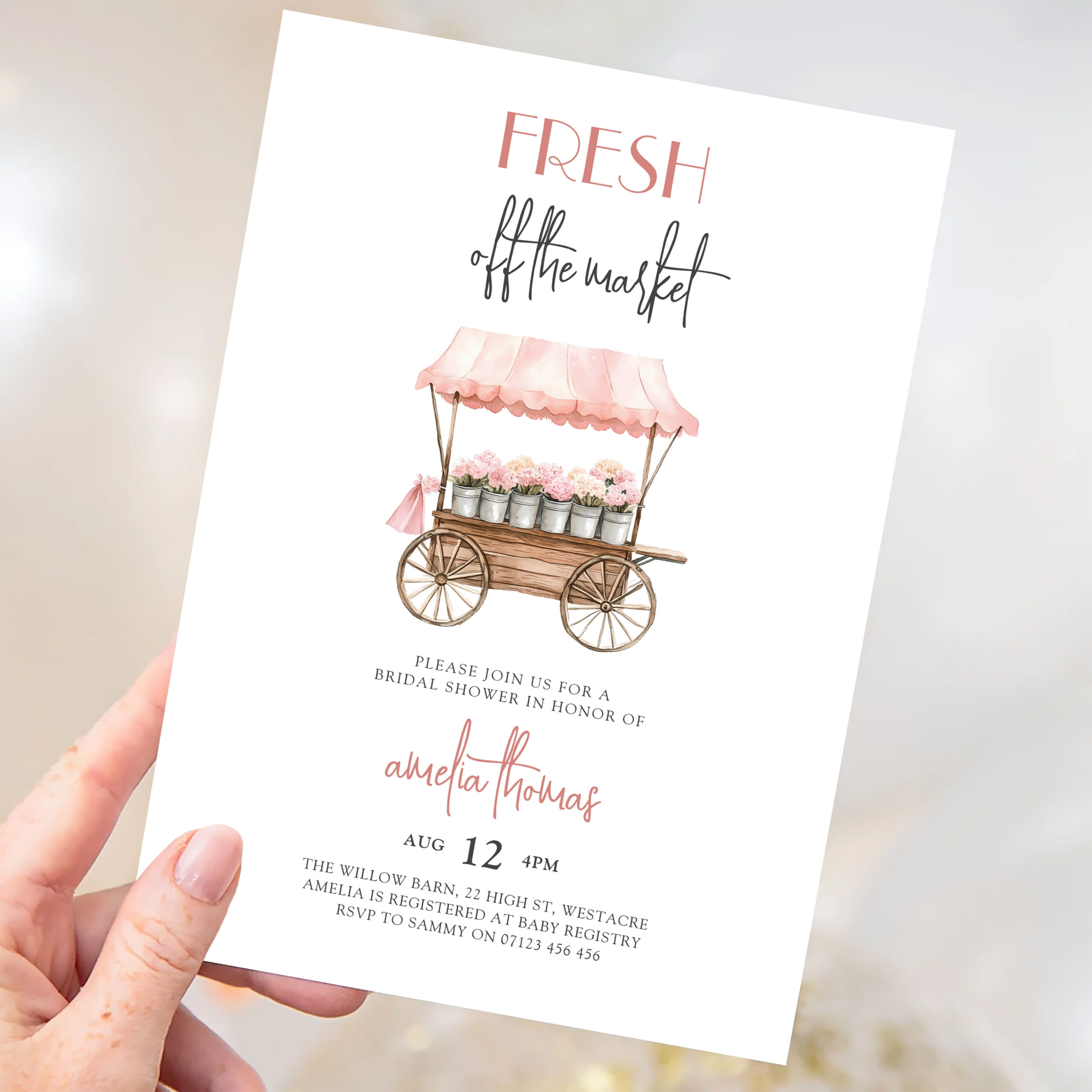 Pink Shes Off Market Farmers Market Bridal Shower Invitation - Image 3