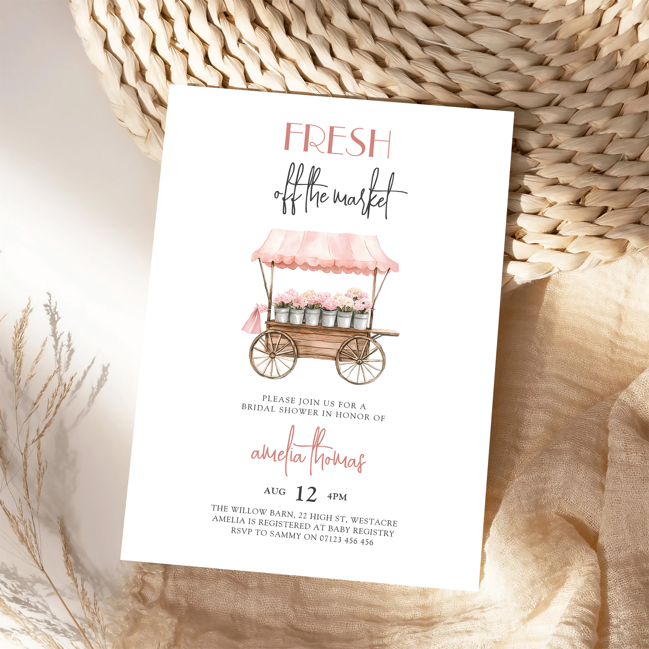 Pink Shes Off Market Farmers Market Bridal Shower Invitation - Image 4