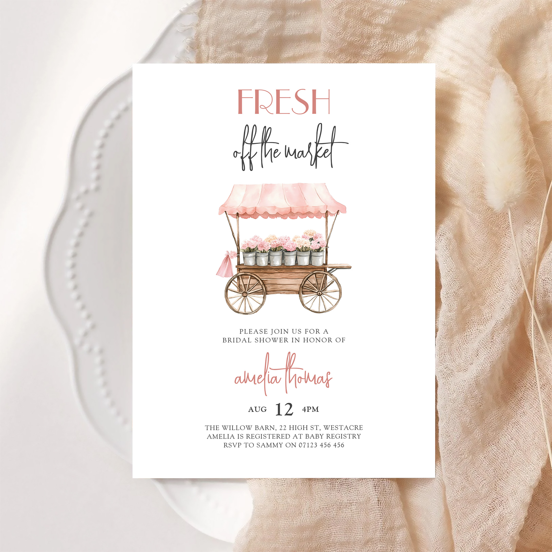 Pink Shes Off Market Farmers Market Bridal Shower Invitation - Image 6