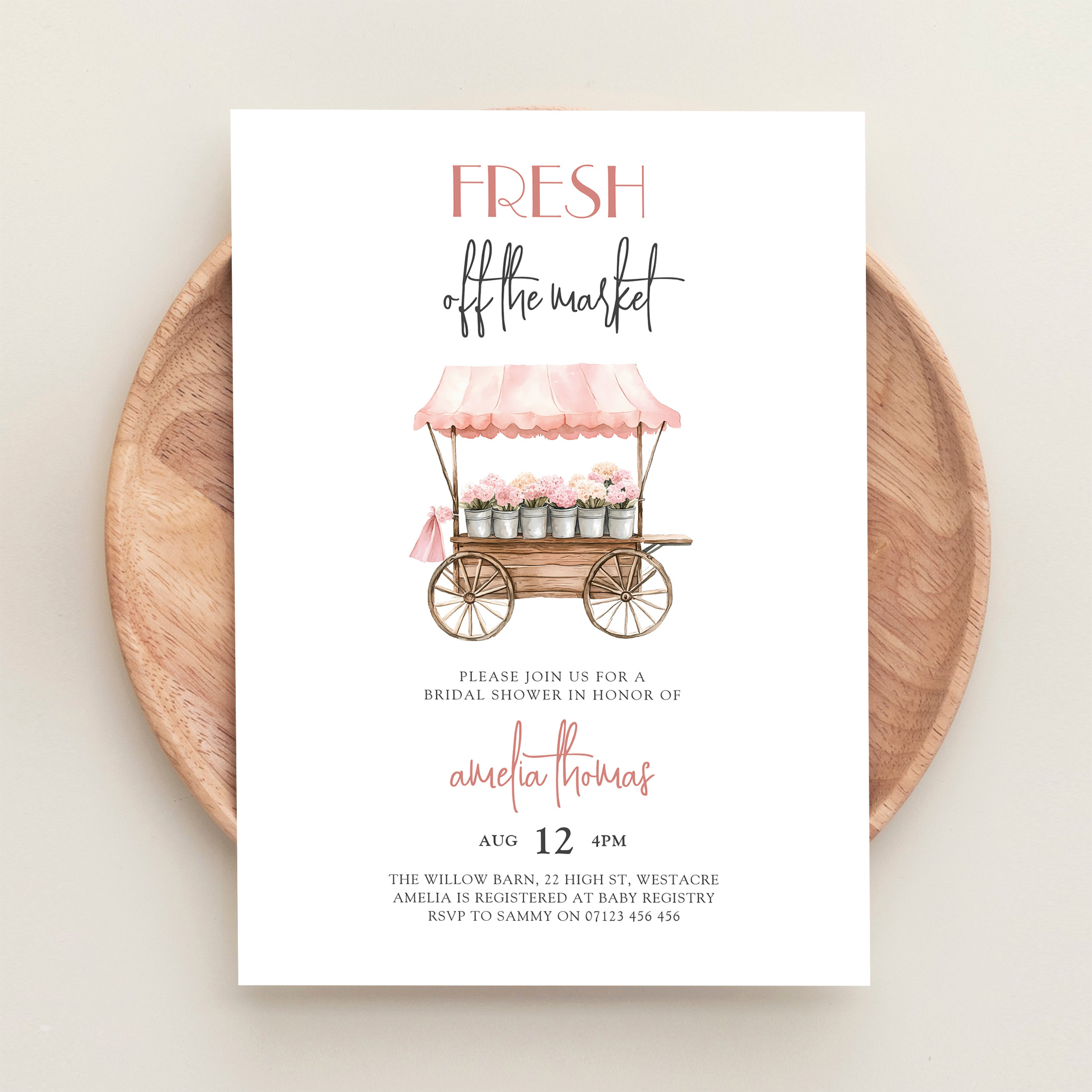 Pink Shes Off Market Farmers Market Bridal Shower Invitation - Image 7