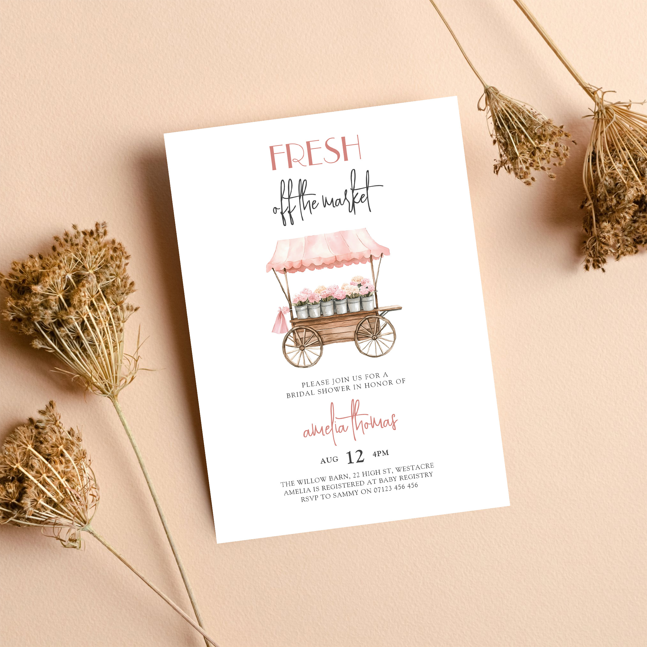 Pink Shes Off Market Farmers Market Bridal Shower Invitation - Image 8