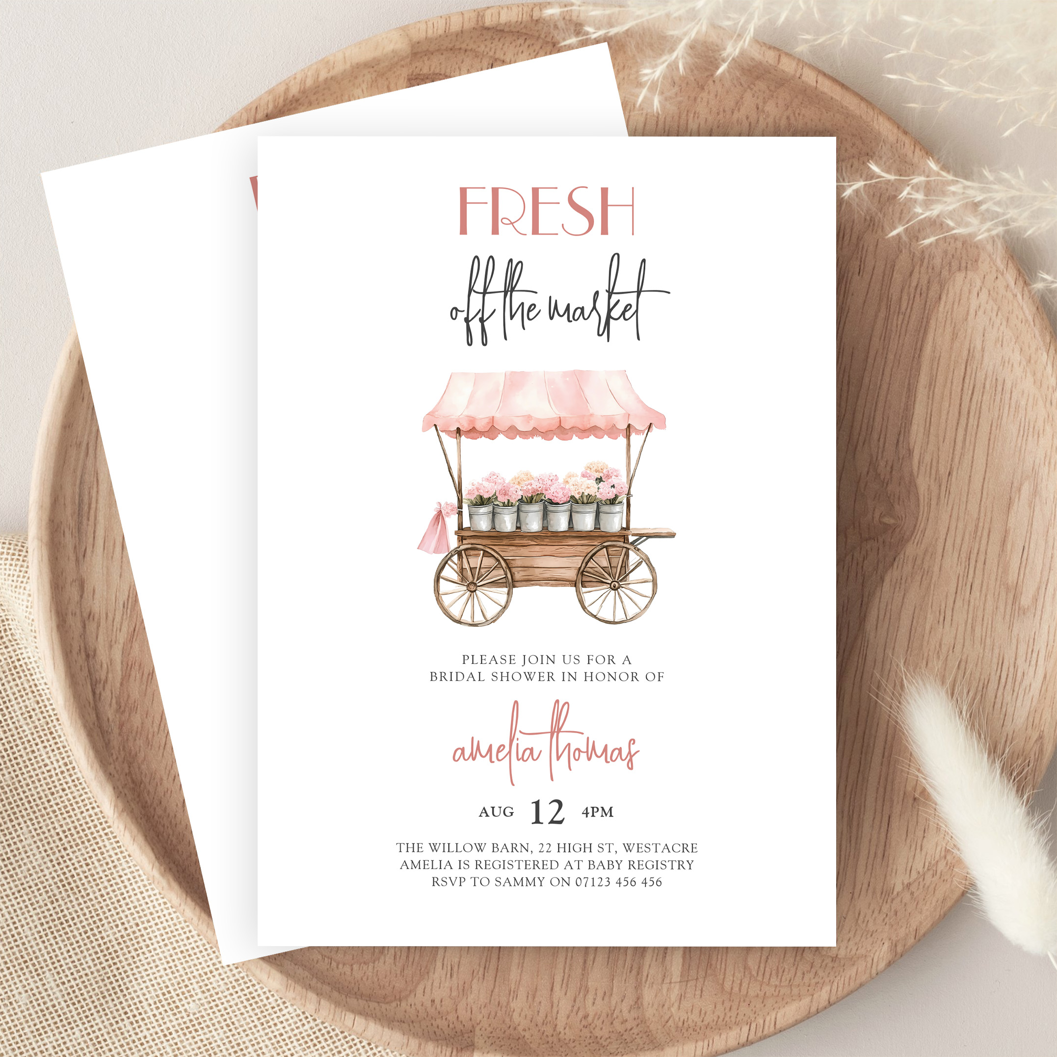 Pink Shes Off Market Farmers Market Bridal Shower Invitation - Image 9