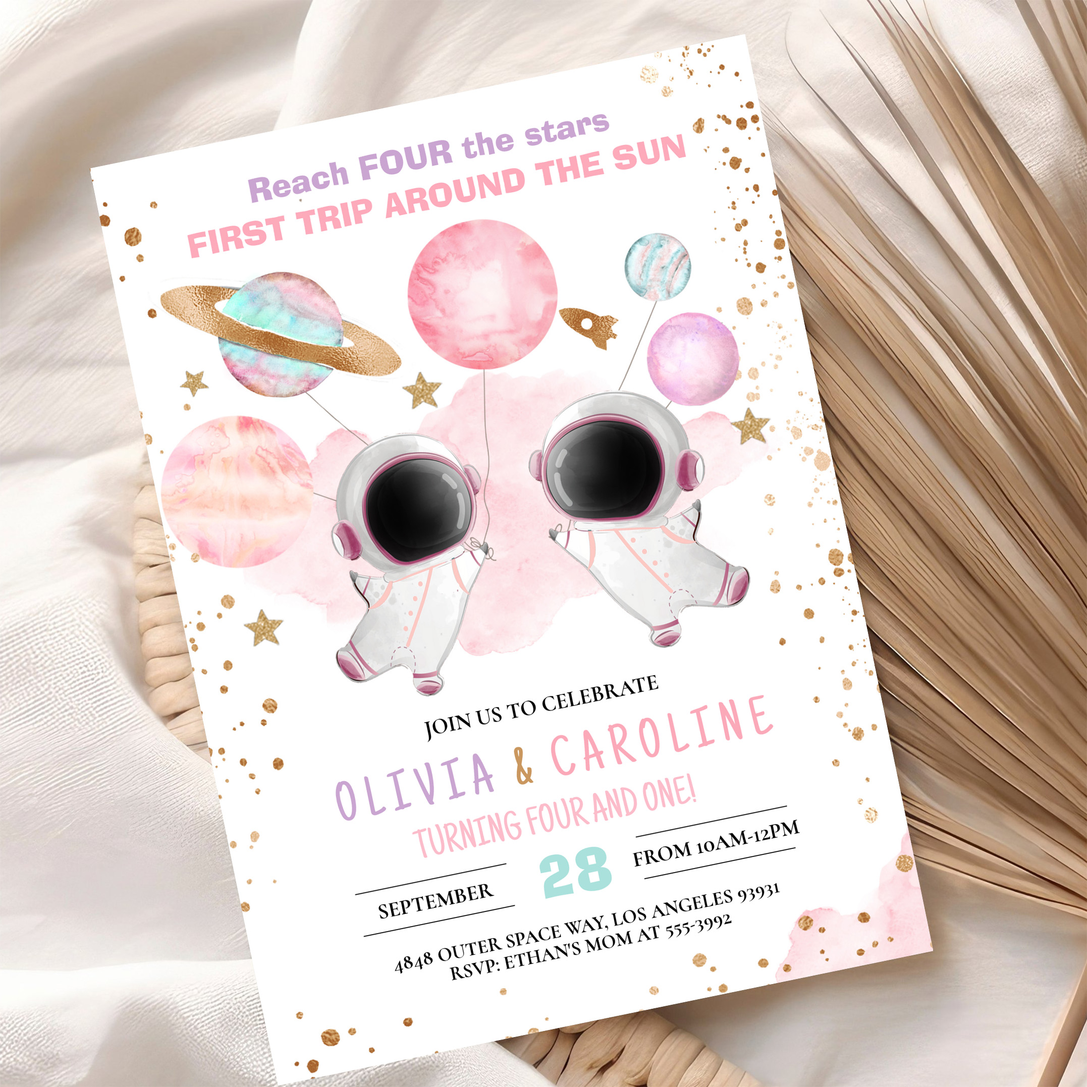 Siblings Astronaut Two The Moon Space Birthday Invitation - Image 10