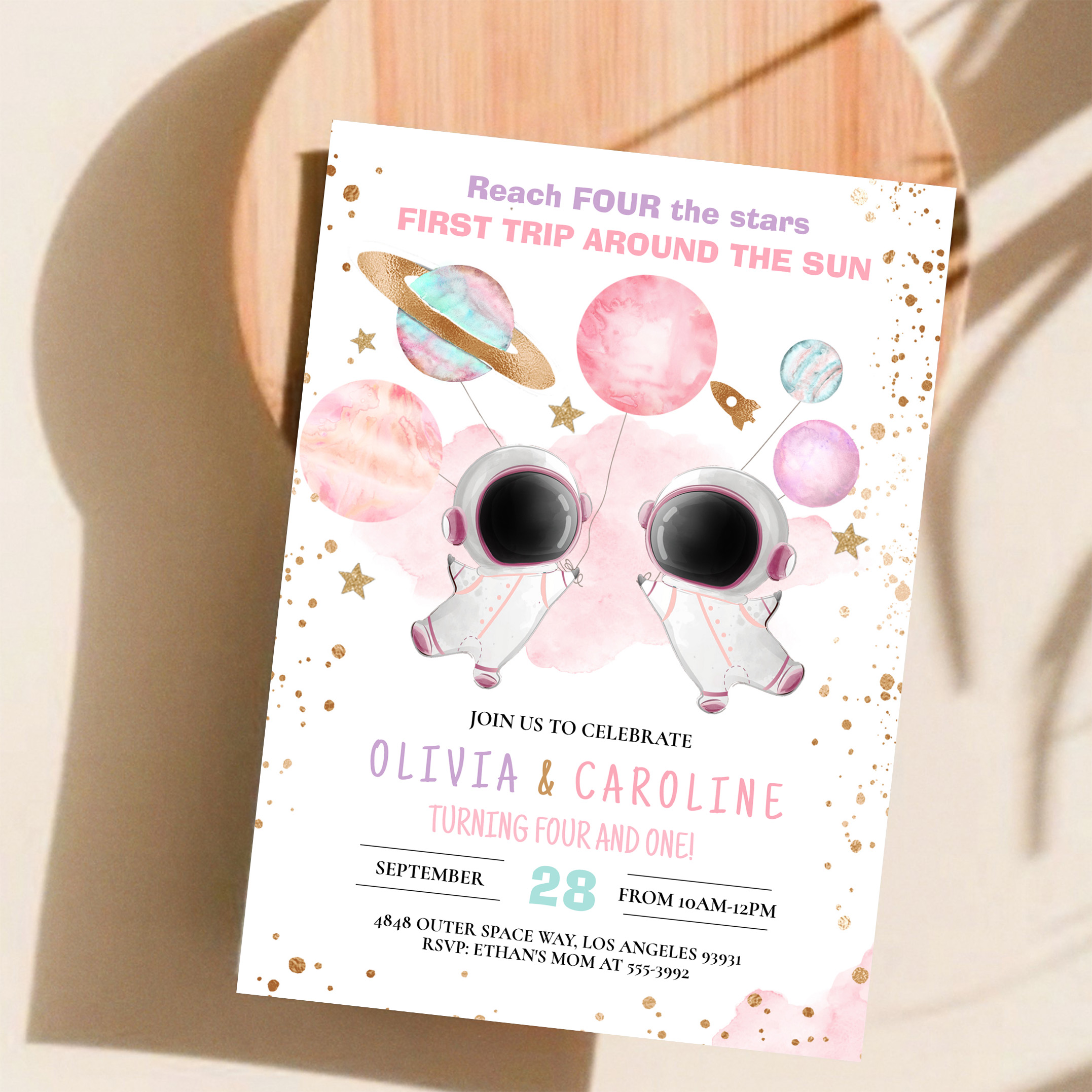 Siblings Astronaut Two The Moon Space Birthday Invitation - Image 11