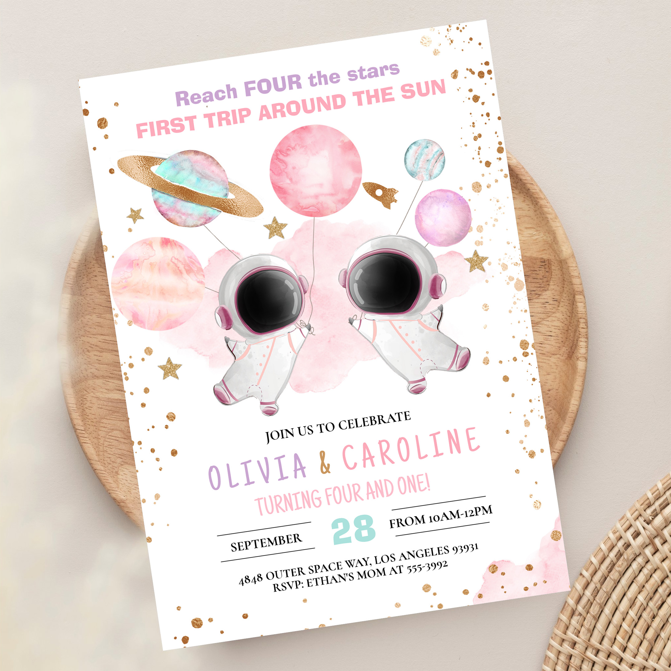 Siblings Astronaut Two The Moon Space Birthday Invitation - Image 13