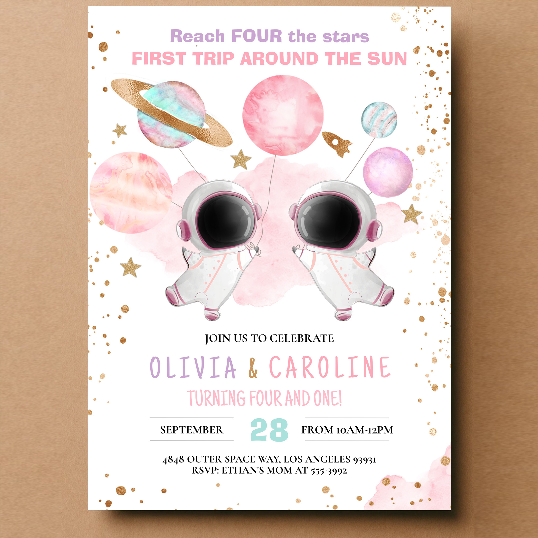 Siblings Astronaut Two The Moon Space Birthday Invitation - Image 14