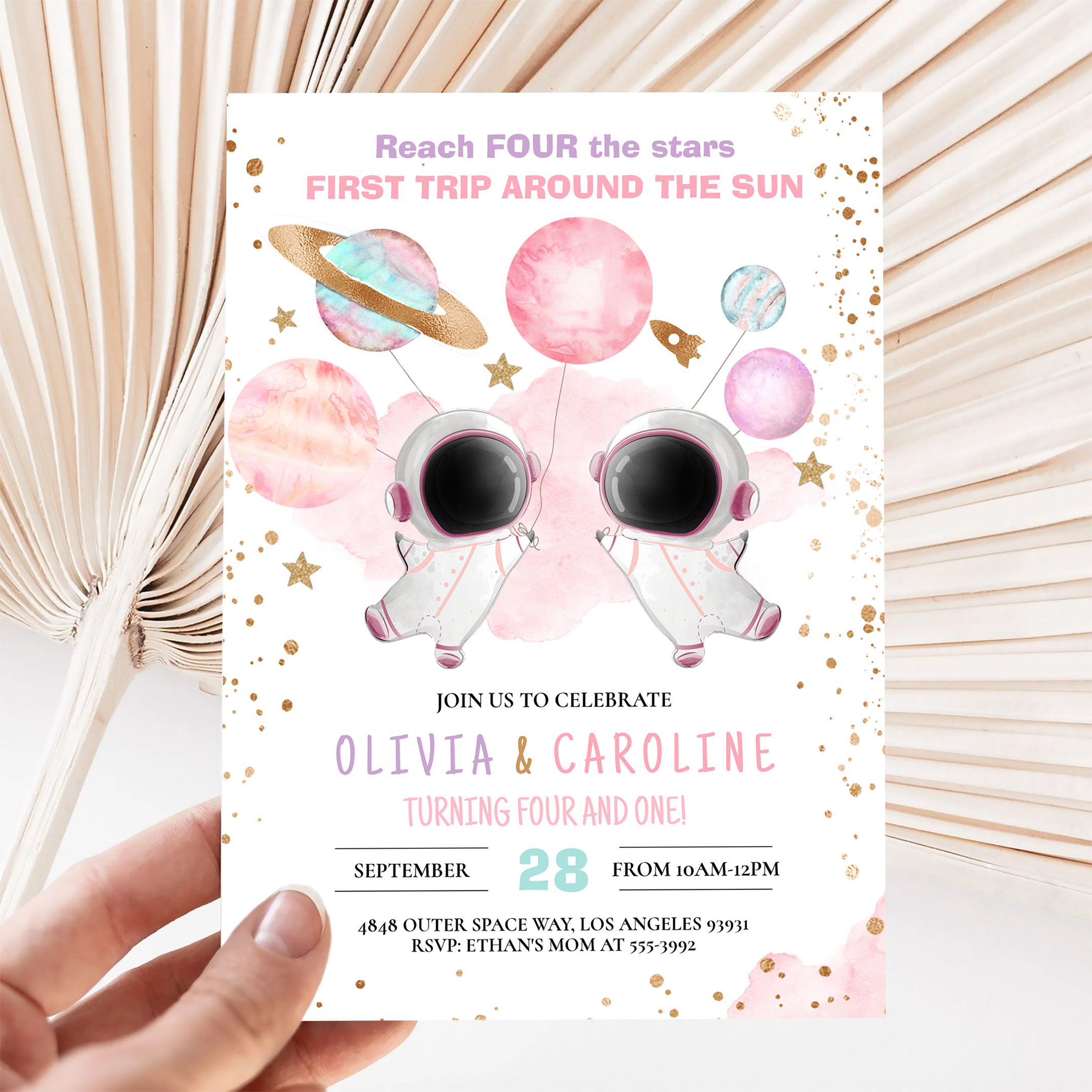 Siblings Astronaut Two The Moon Space Birthday Invitation - Image 5