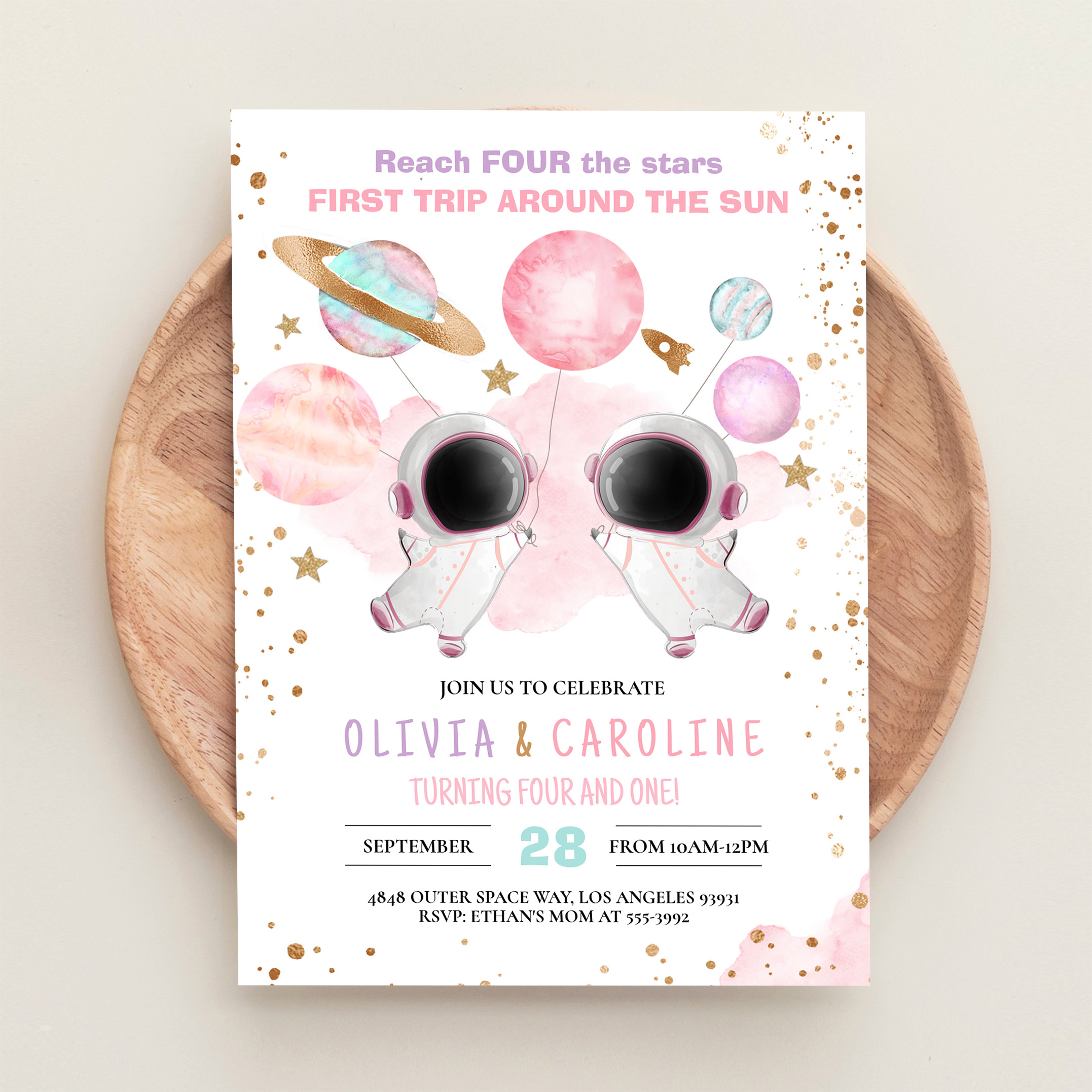 Siblings Astronaut Two The Moon Space Birthday Invitation - Image 7