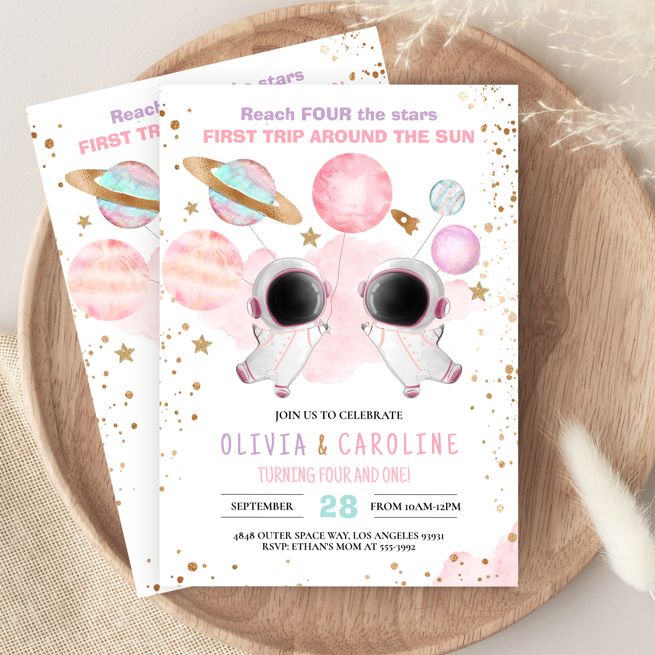 Siblings Astronaut Two The Moon Space Birthday Invitation - Image 9