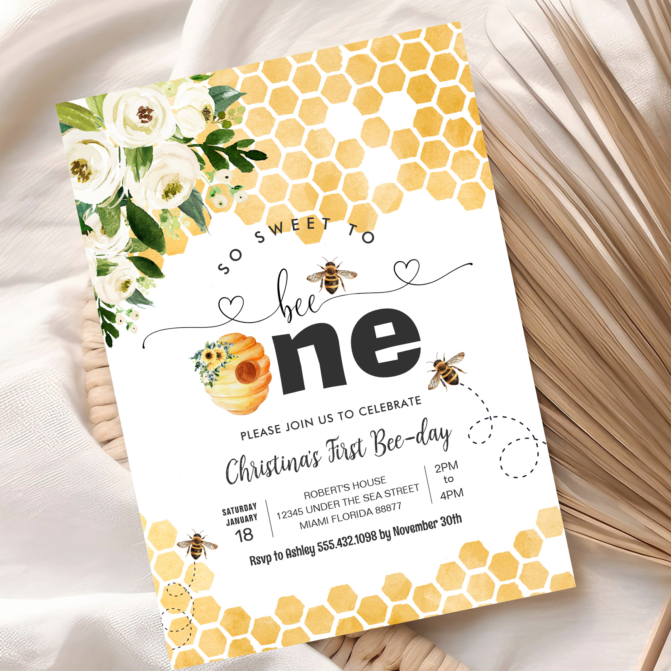 So Sweet To Bee One Bee Theme Party First Birthday Invitation - Image 10