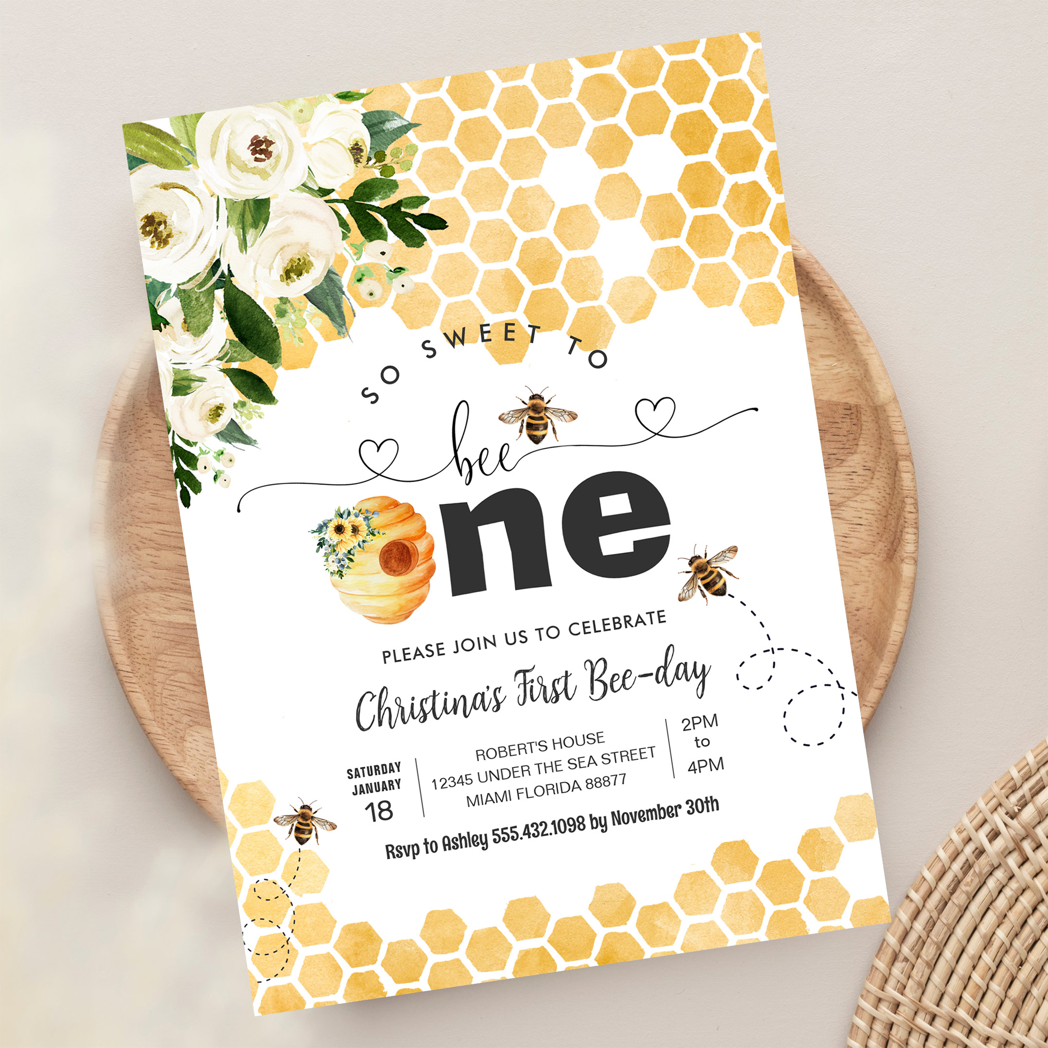 So Sweet To Bee One Bee Theme Party First Birthday Invitation - Image 13
