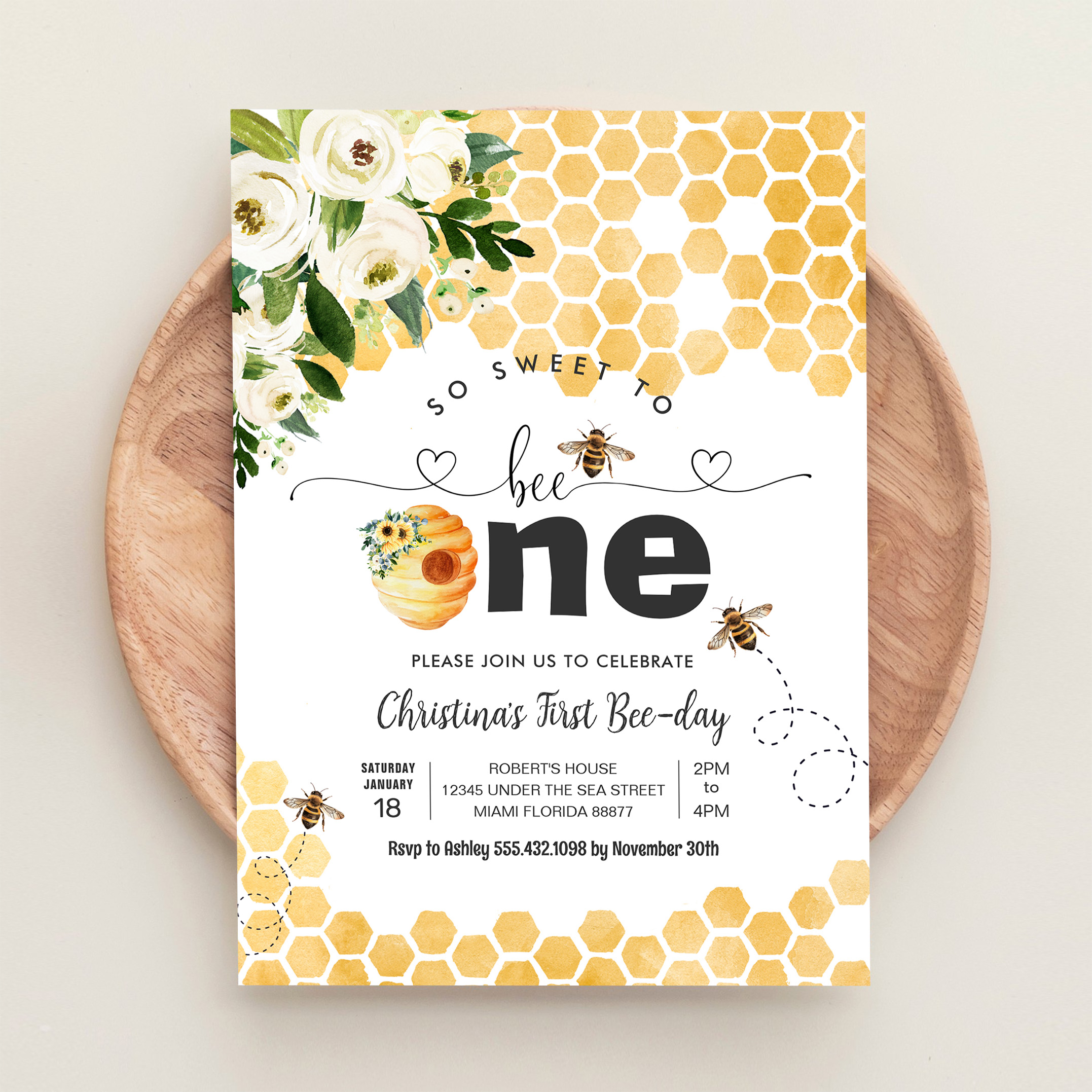So Sweet To Bee One Bee Theme Party First Birthday Invitation - Image 7