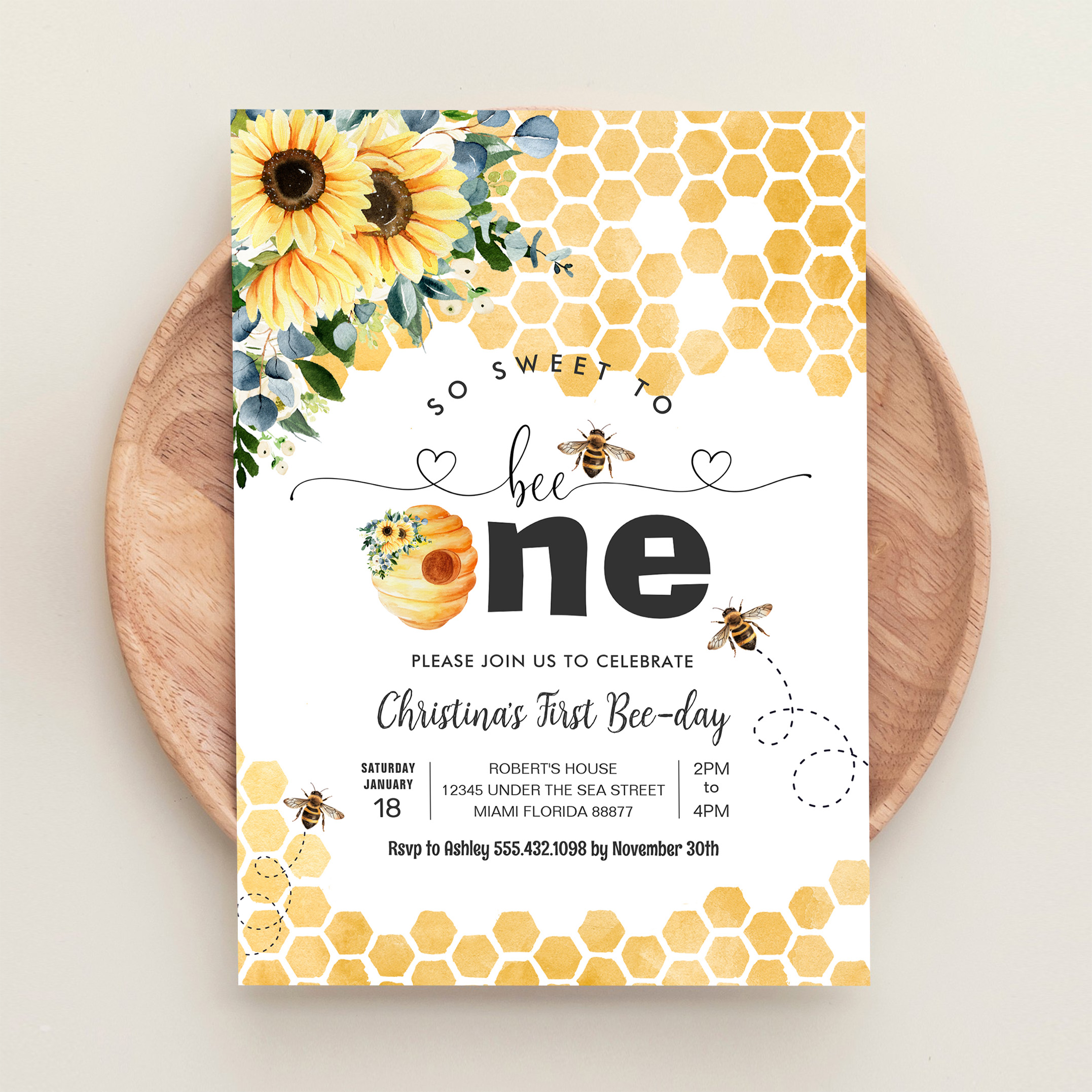 So Sweet To Bee One Bee Theme Party First Birthday Invitation - Image 7