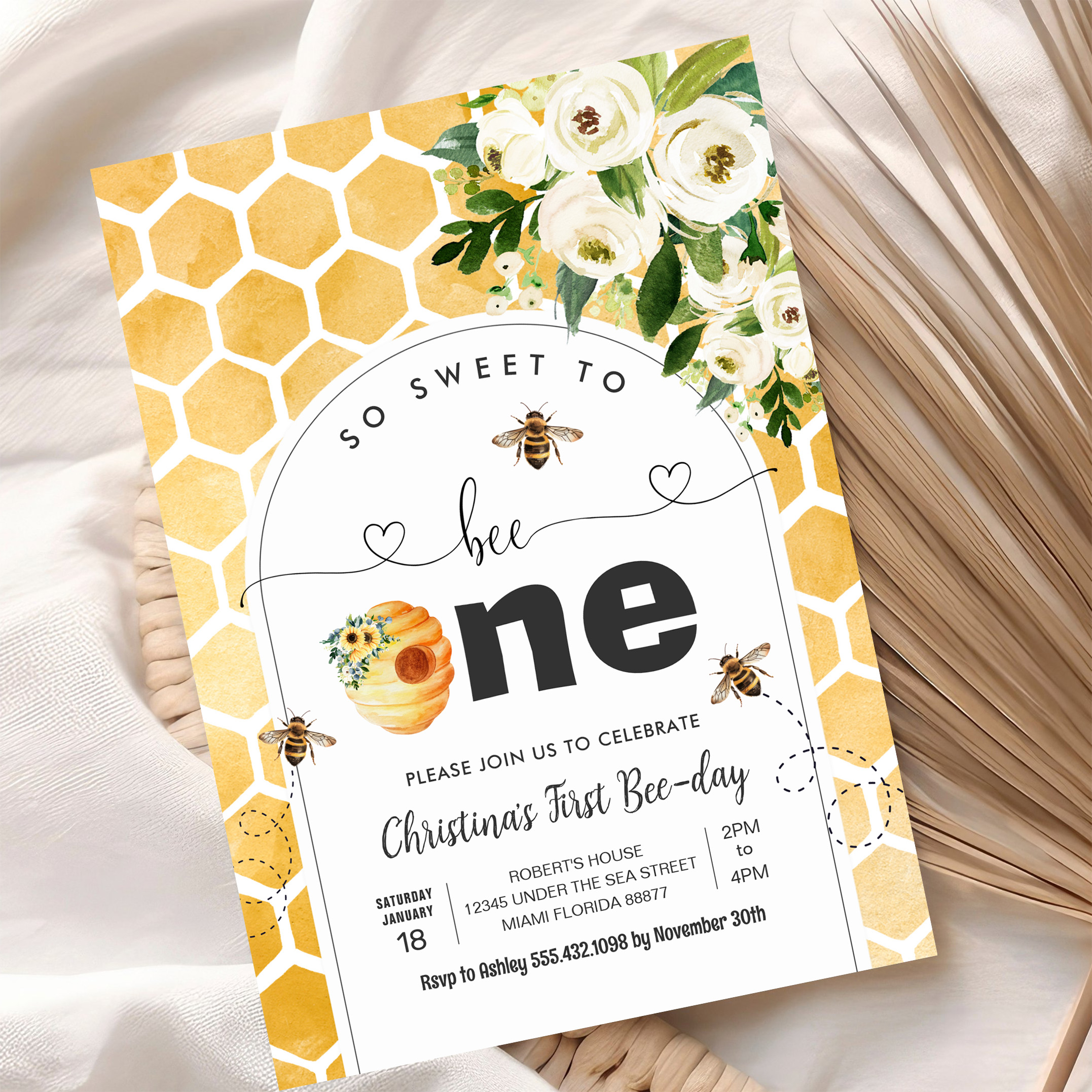 So Sweet To Bee One Bee Theme Party First Birthday Invitation - Image 10