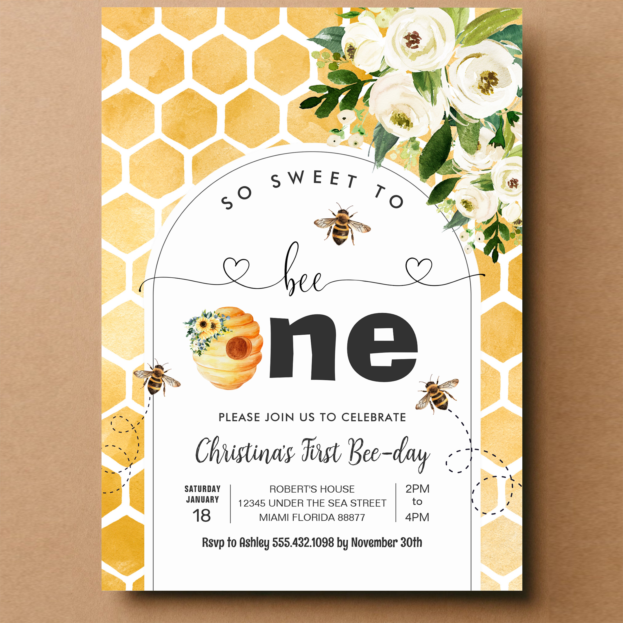 So Sweet To Bee One Bee Theme Party First Birthday Invitation - Image 14