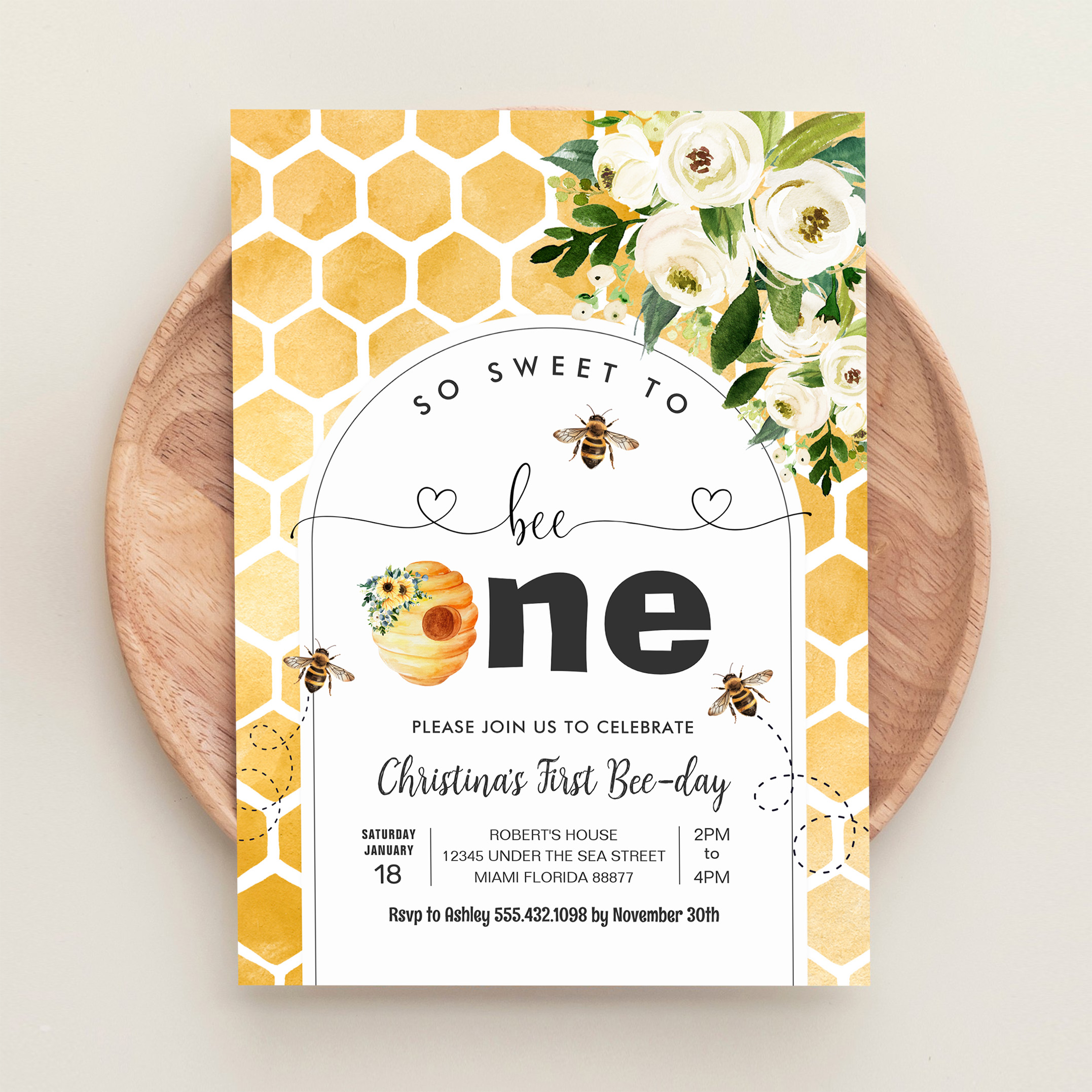 So Sweet To Bee One Bee Theme Party First Birthday Invitation - Image 7